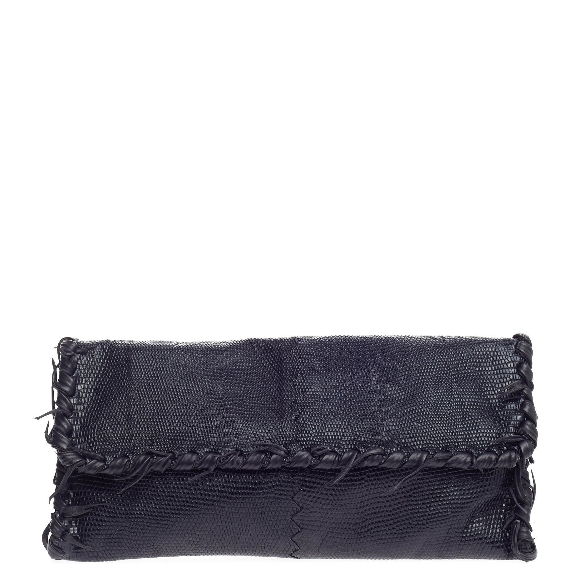 Fuzzy Clutch Lizard with Intrecciato Detail Medium