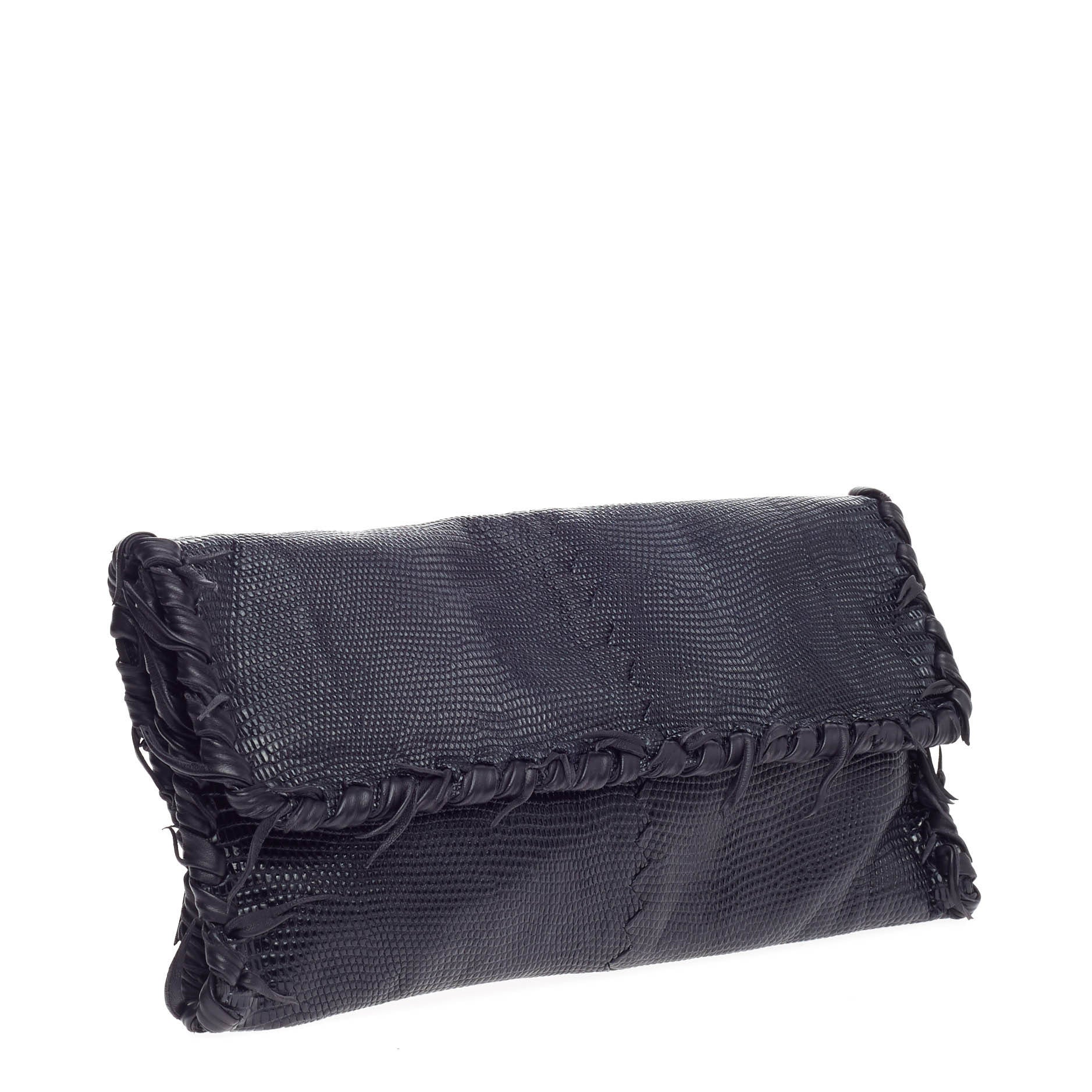 Fuzzy Clutch Lizard with Intrecciato Detail Medium