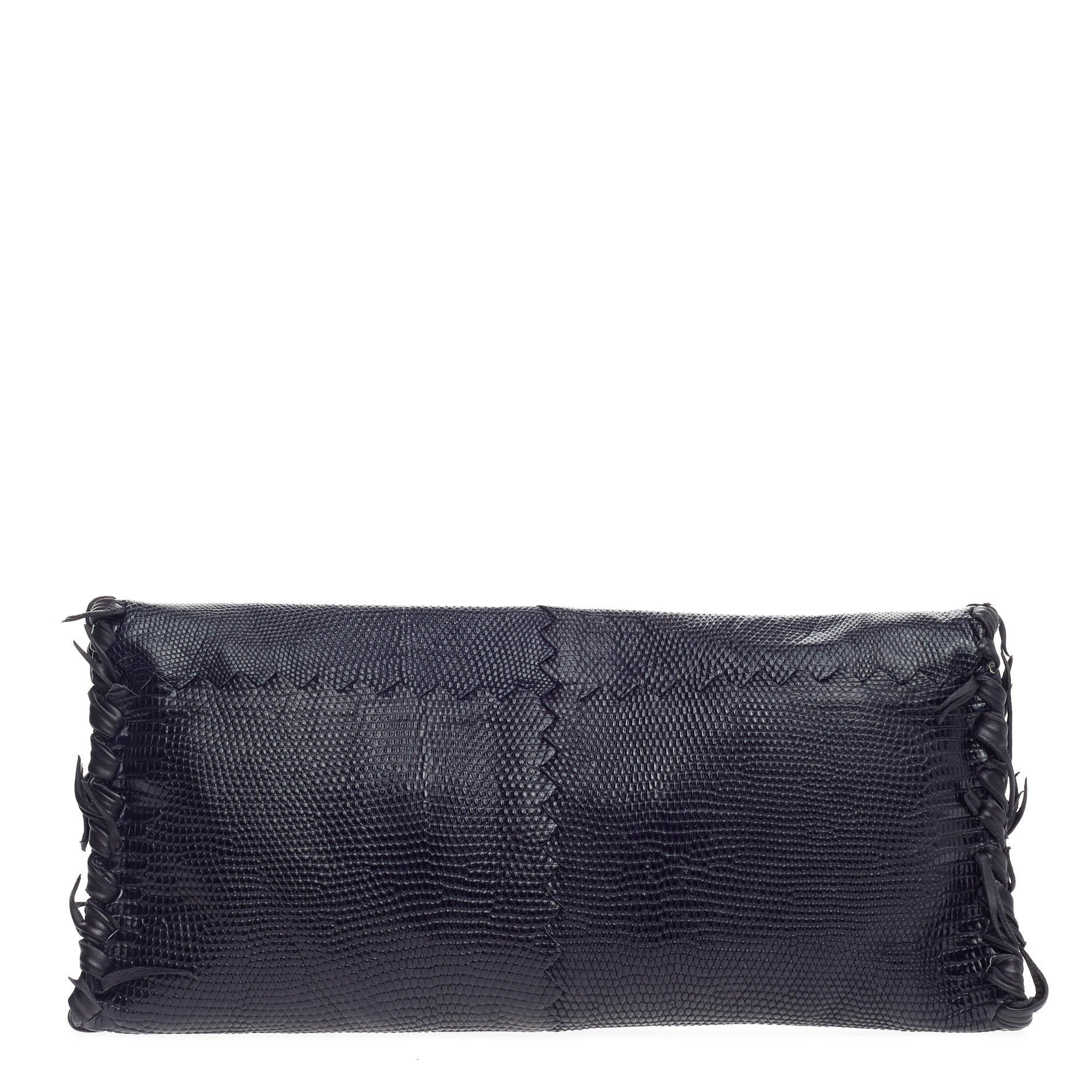 Fuzzy Clutch Lizard with Intrecciato Detail Medium