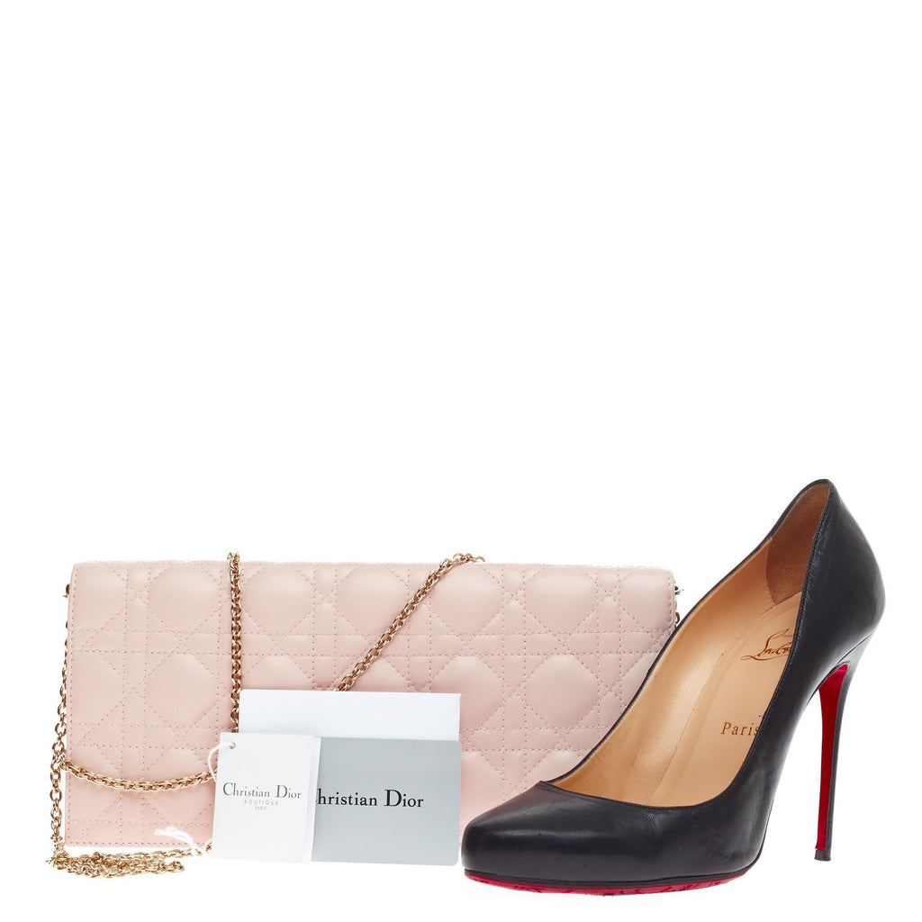 Lady Dior Chain Convertible Clutch Cannage Quilt Leather Long