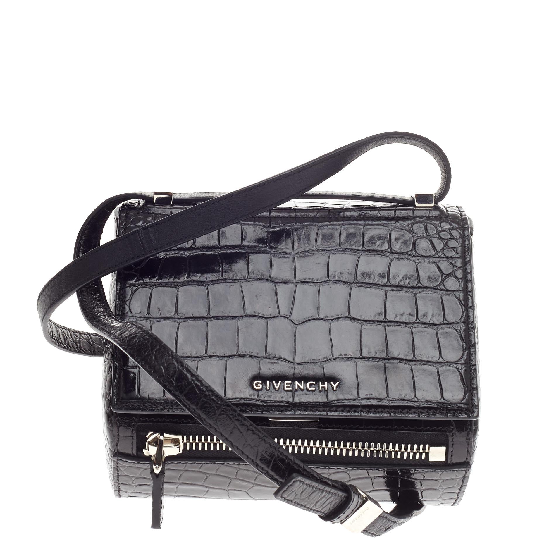 Pandora Box Handbag Crocodile Embossed Patent Mini