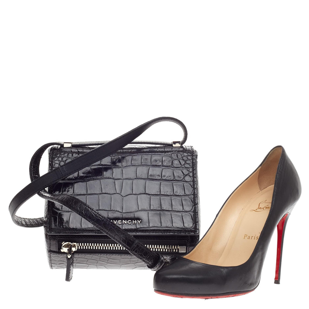 Pandora Box Handbag Crocodile Embossed Patent Mini