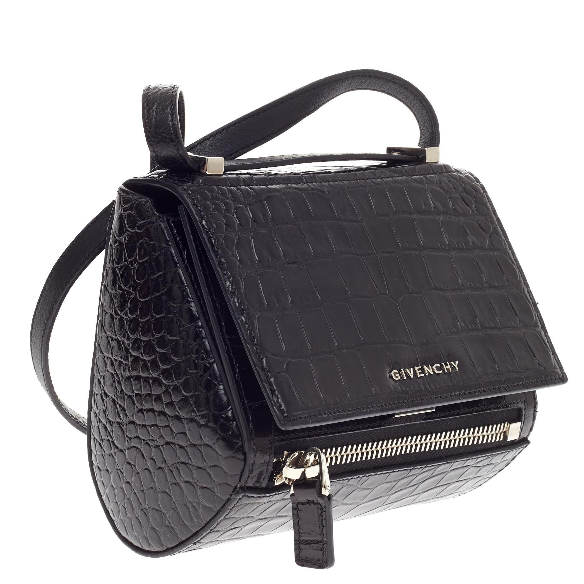 Pandora Box Handbag Crocodile Embossed Patent Mini