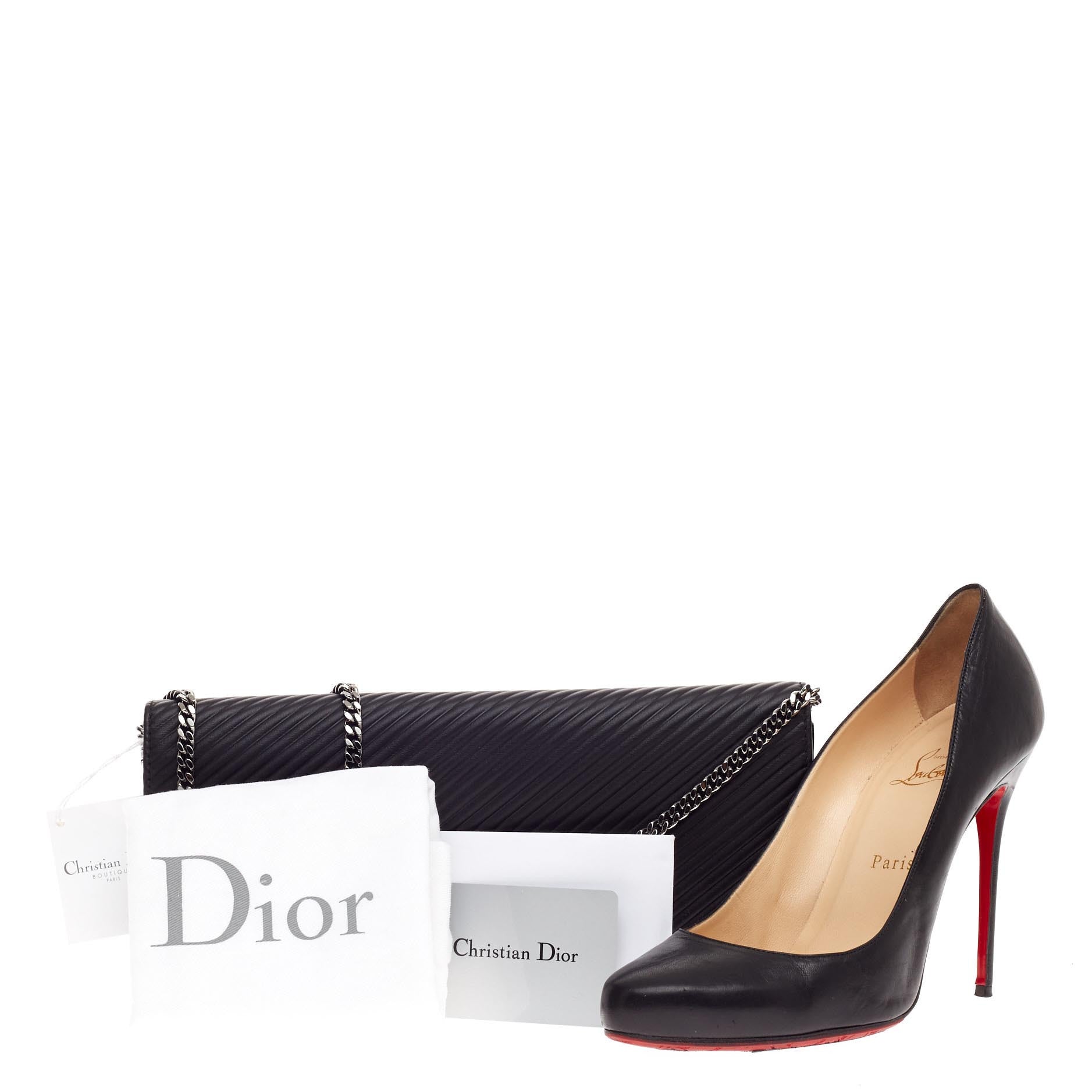 Diorama Chain Clutch Pleated Leather