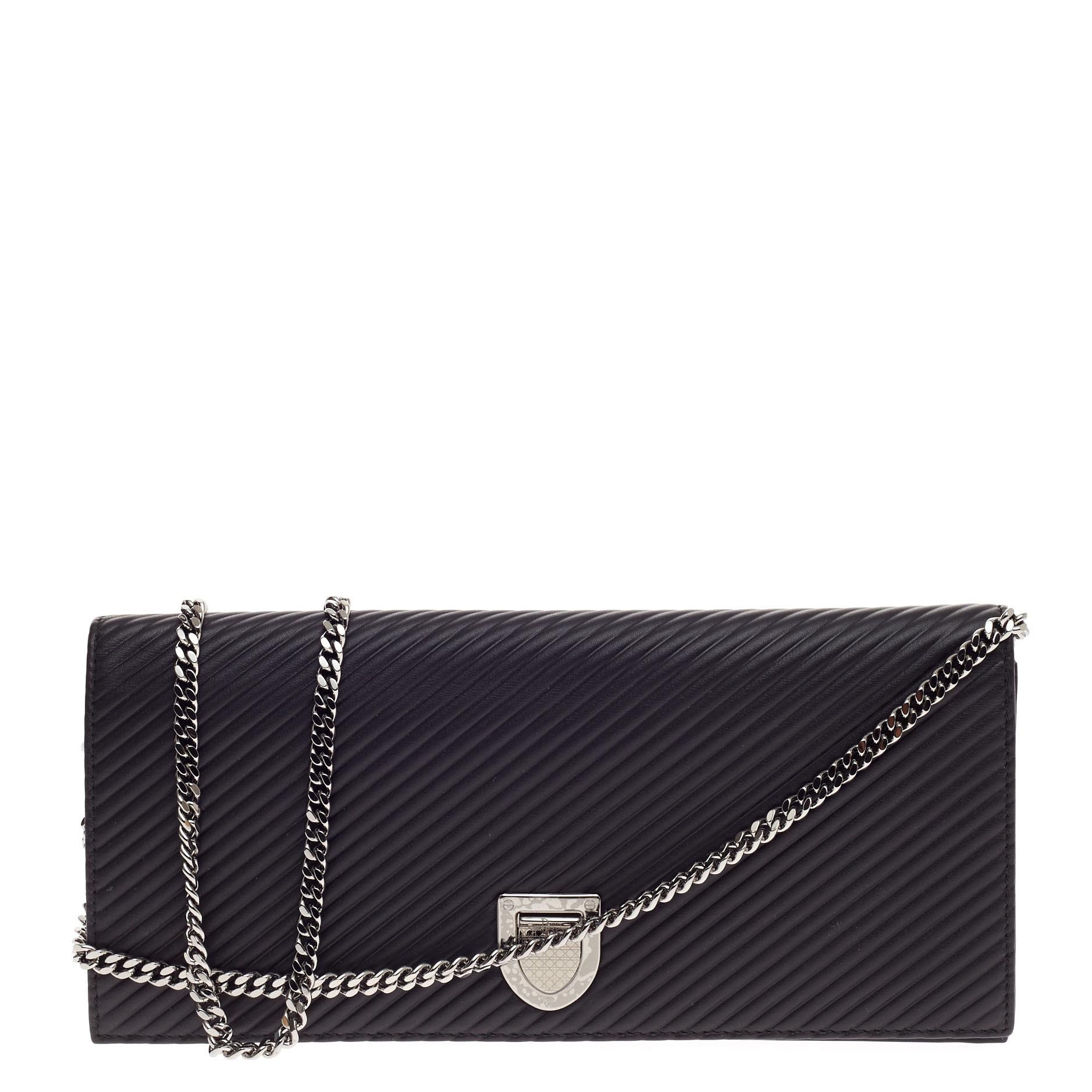 Diorama Chain Clutch Pleated Leather