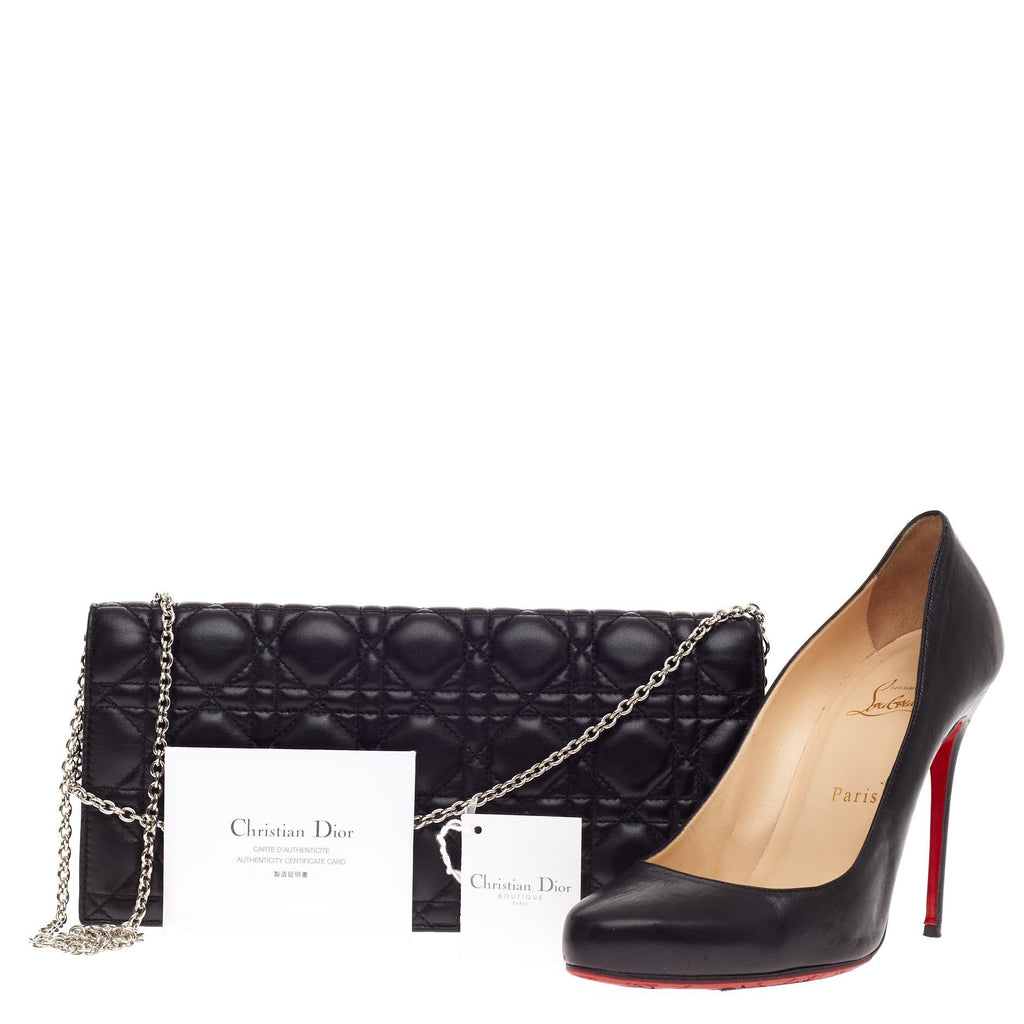 Lady Dior Chain Convertible Clutch Cannage Quilt Leather Long