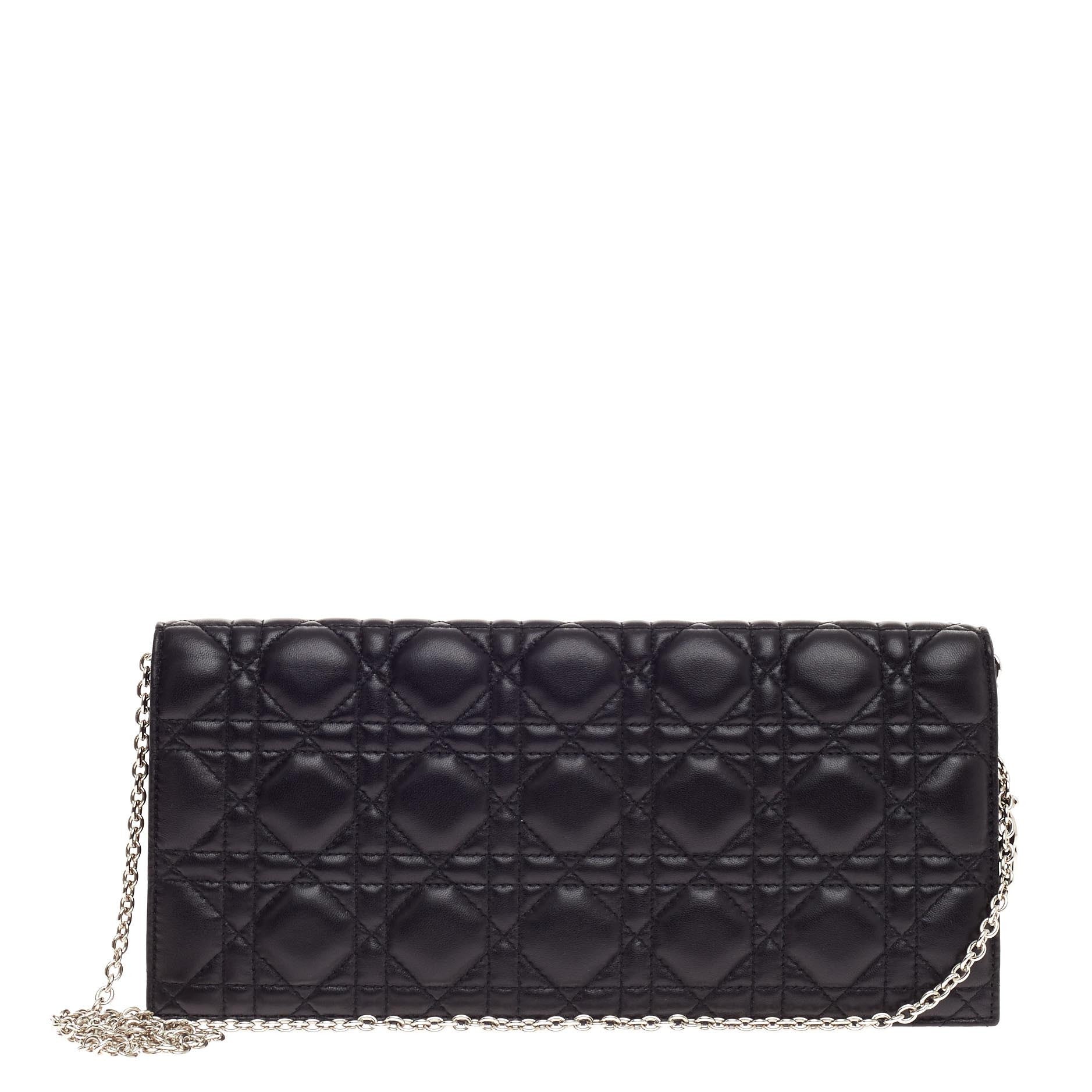 Lady Dior Chain Convertible Clutch Cannage Quilt Leather Long
