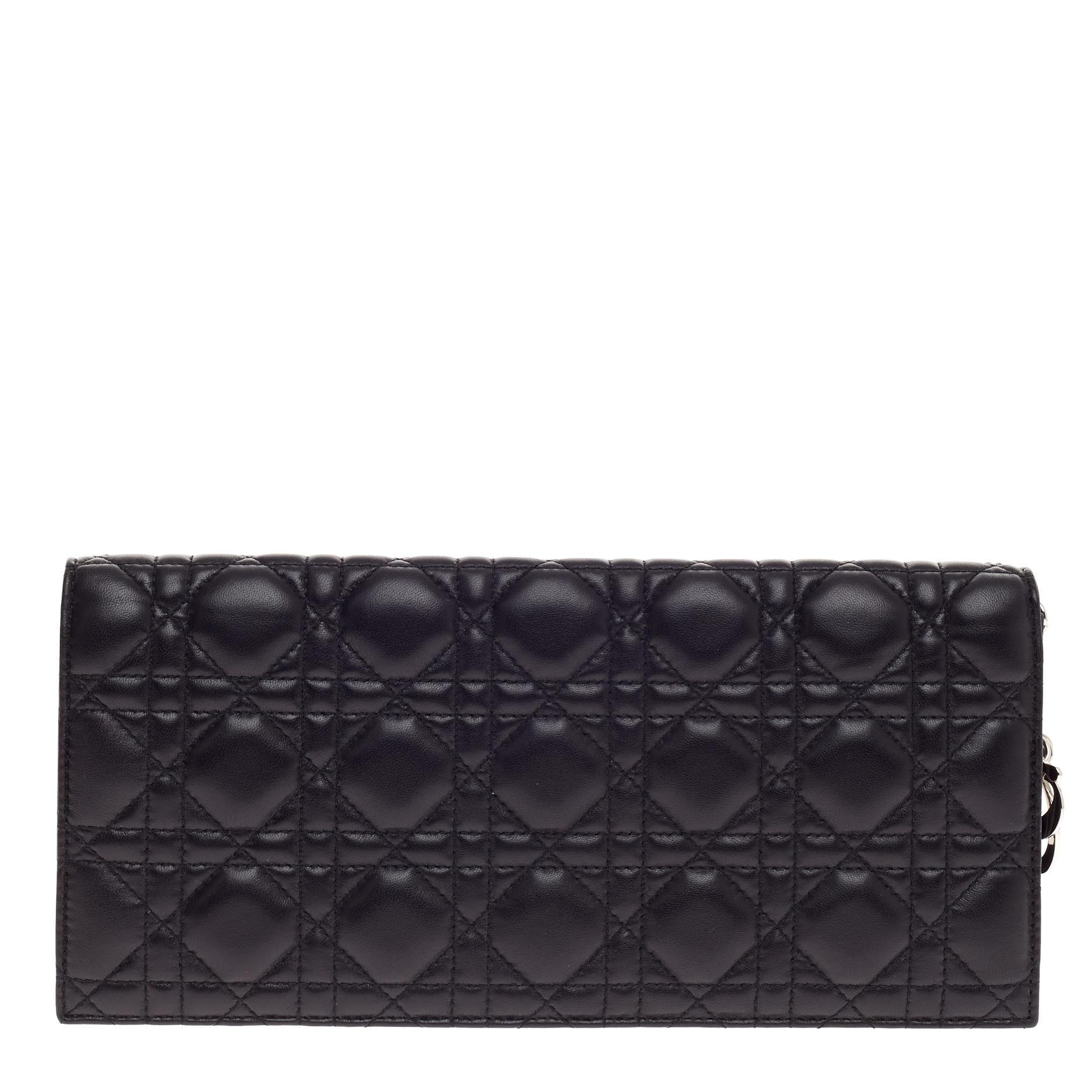 Lady Dior Chain Convertible Clutch Cannage Quilt Leather Long