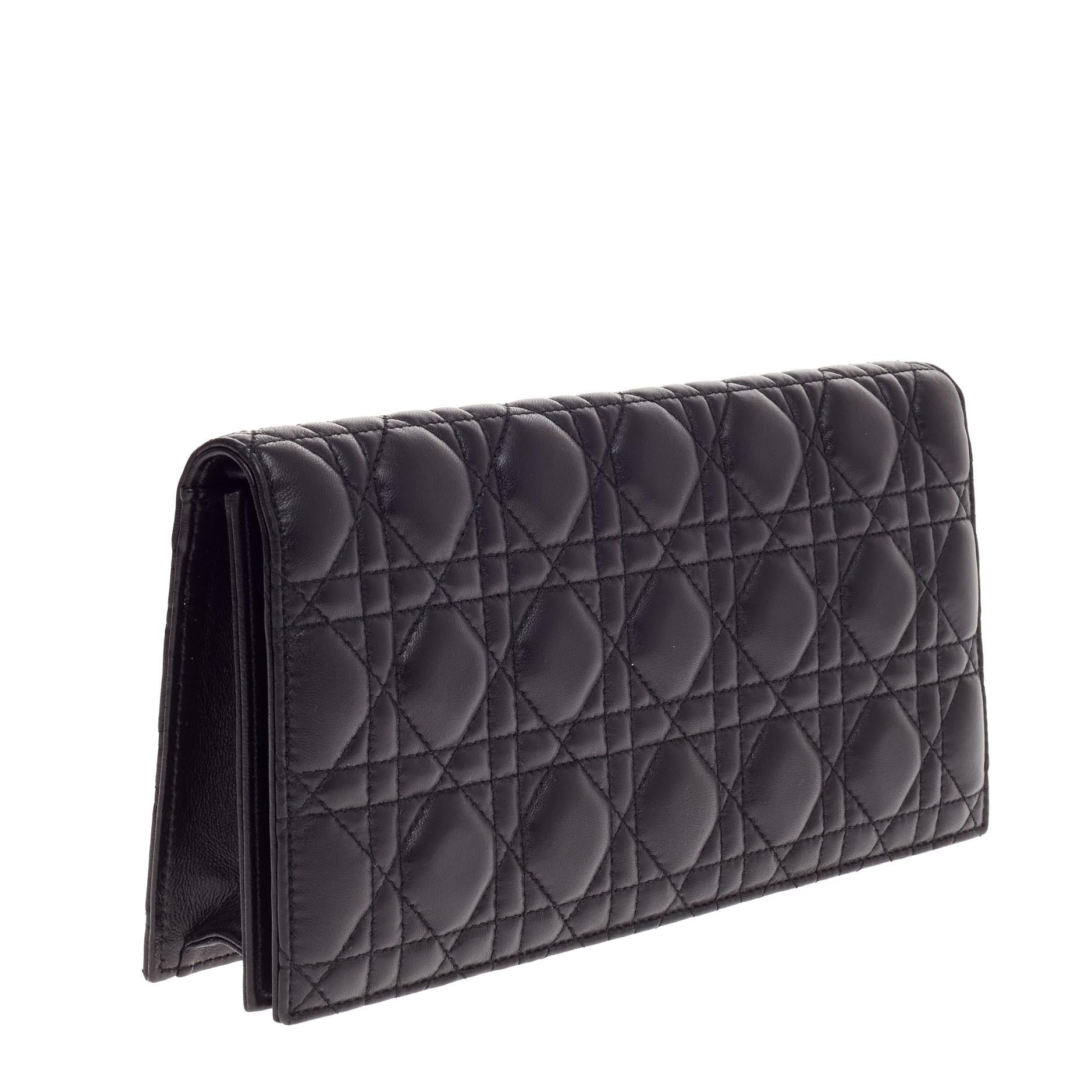 Lady Dior Chain Convertible Clutch Cannage Quilt Leather Long