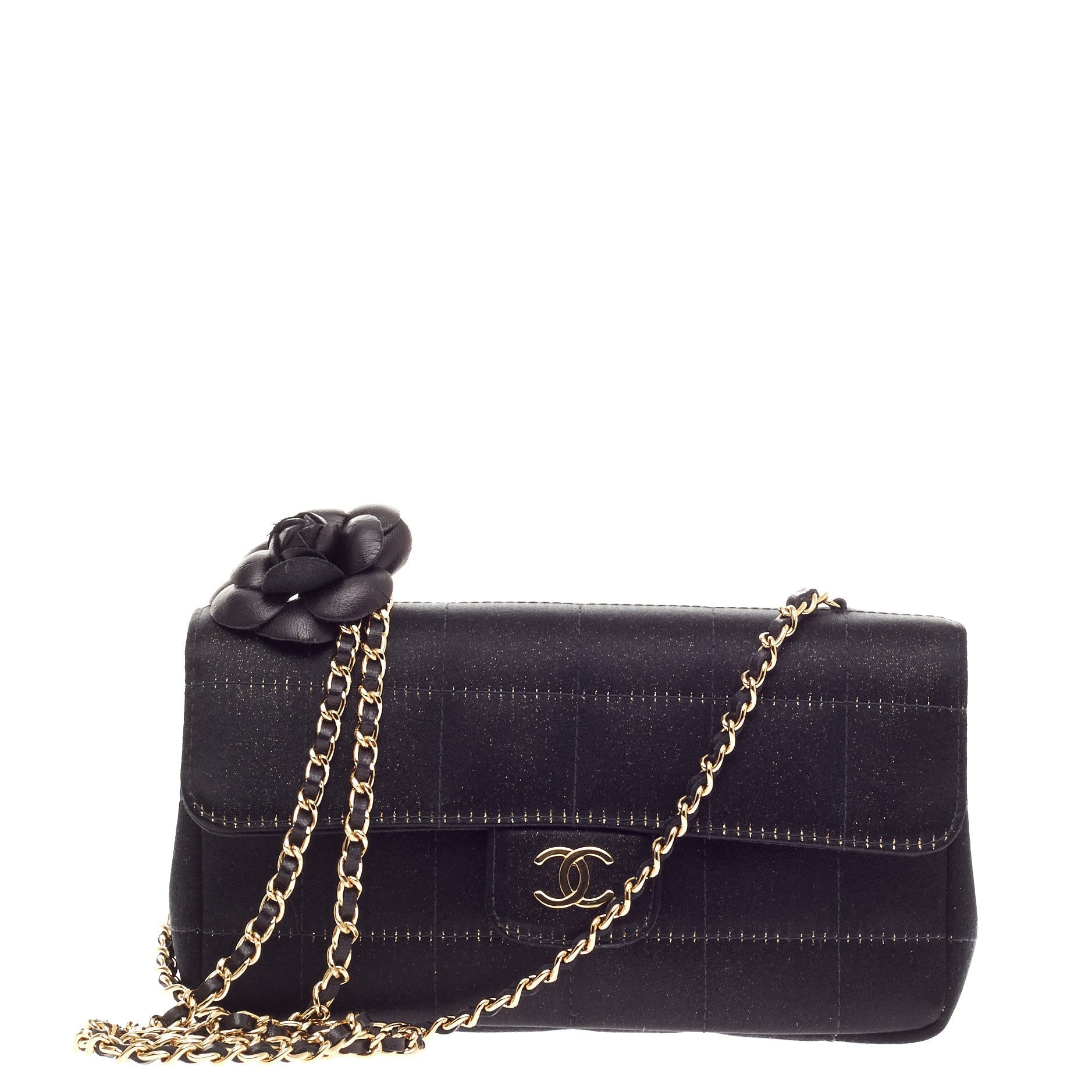 Camellia Chocolate Bar Flap Bag Quilted Satin Mini