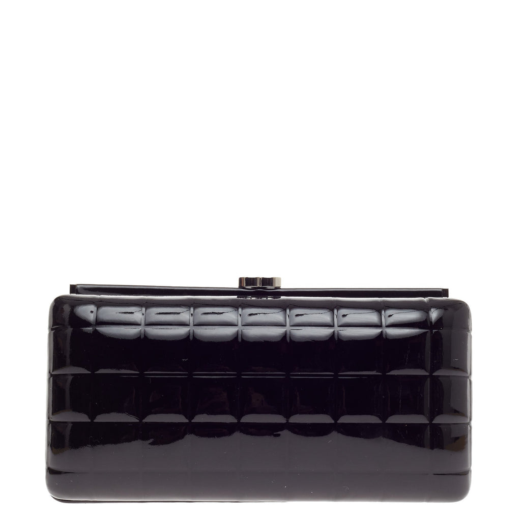 Chocolate Bar Frame Clutch Quilted Patent