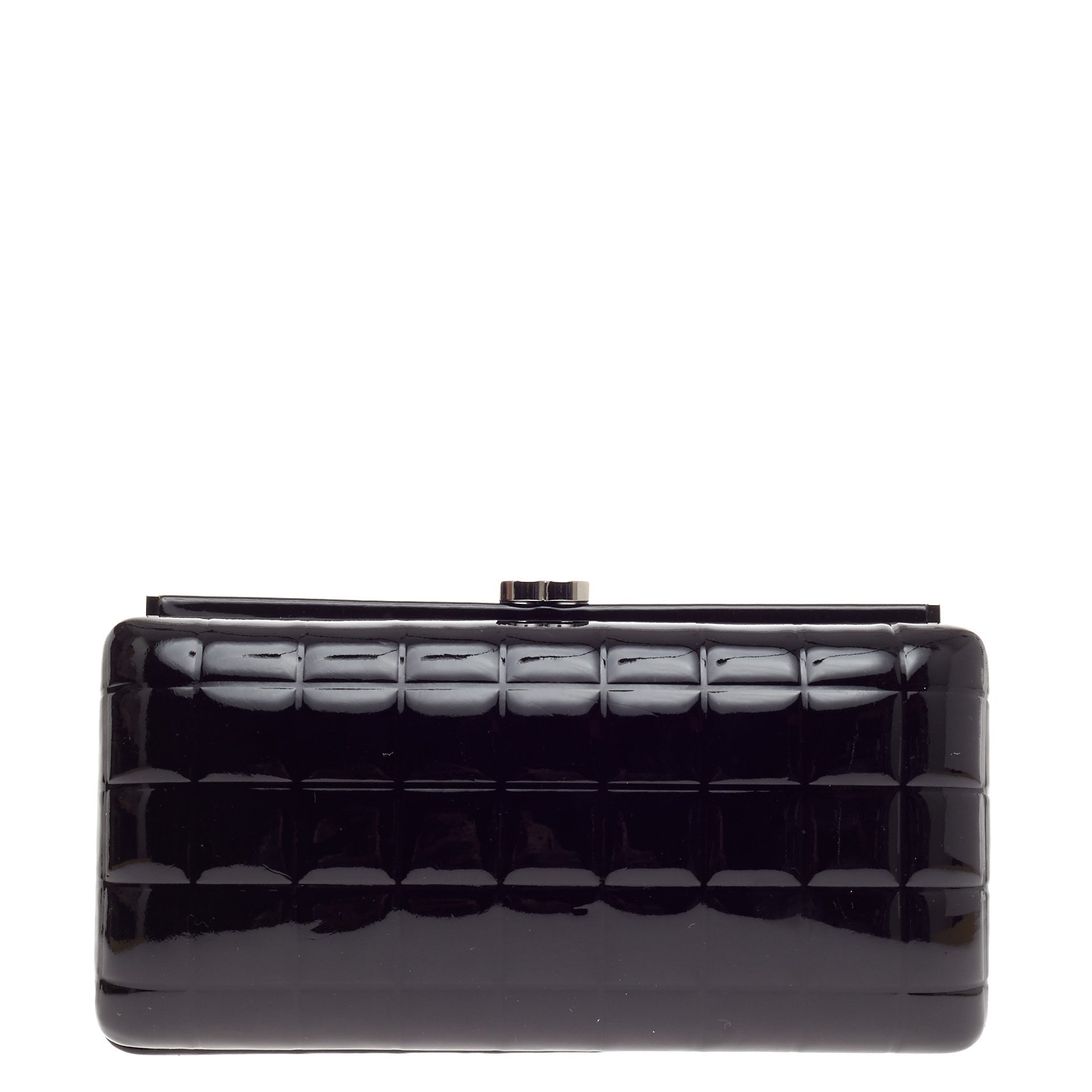 Chocolate Bar Frame Clutch Quilted Patent
