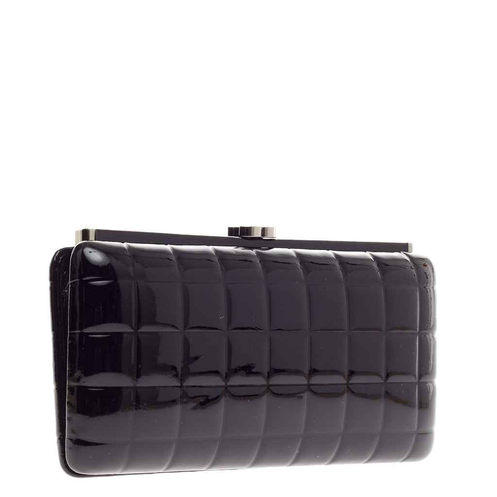 Chocolate Bar Frame Clutch Quilted Patent