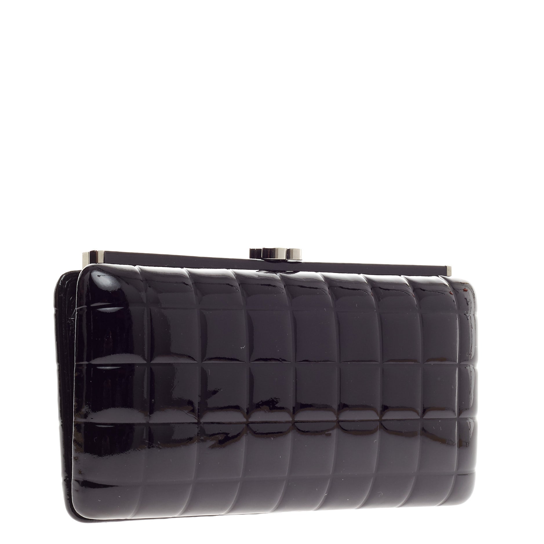 Chocolate Bar Frame Clutch Quilted Patent
