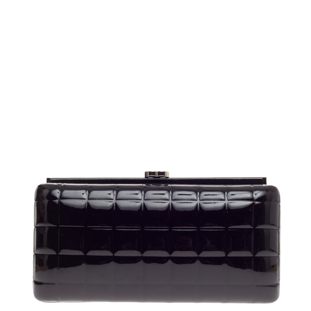 Chocolate Bar Frame Clutch Quilted Patent