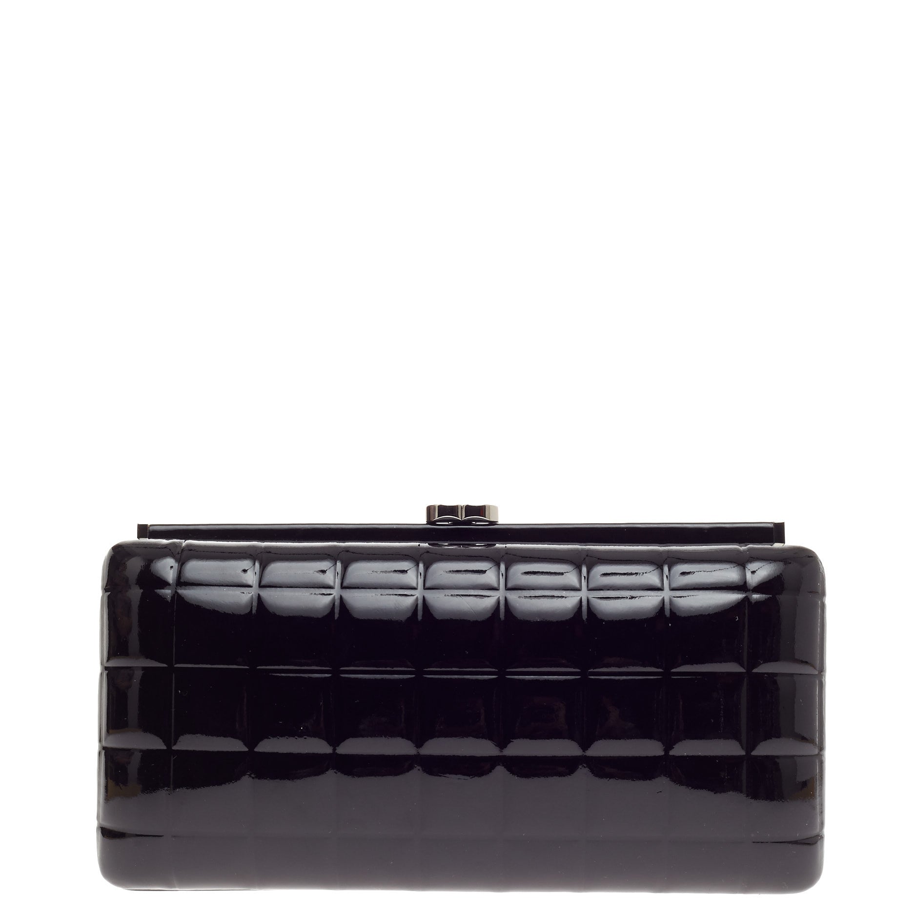 Chocolate Bar Frame Clutch Quilted Patent