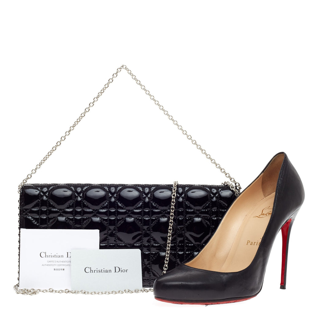 Lady Dior Chain Convertible Clutch Cannage Quilt Patent Long