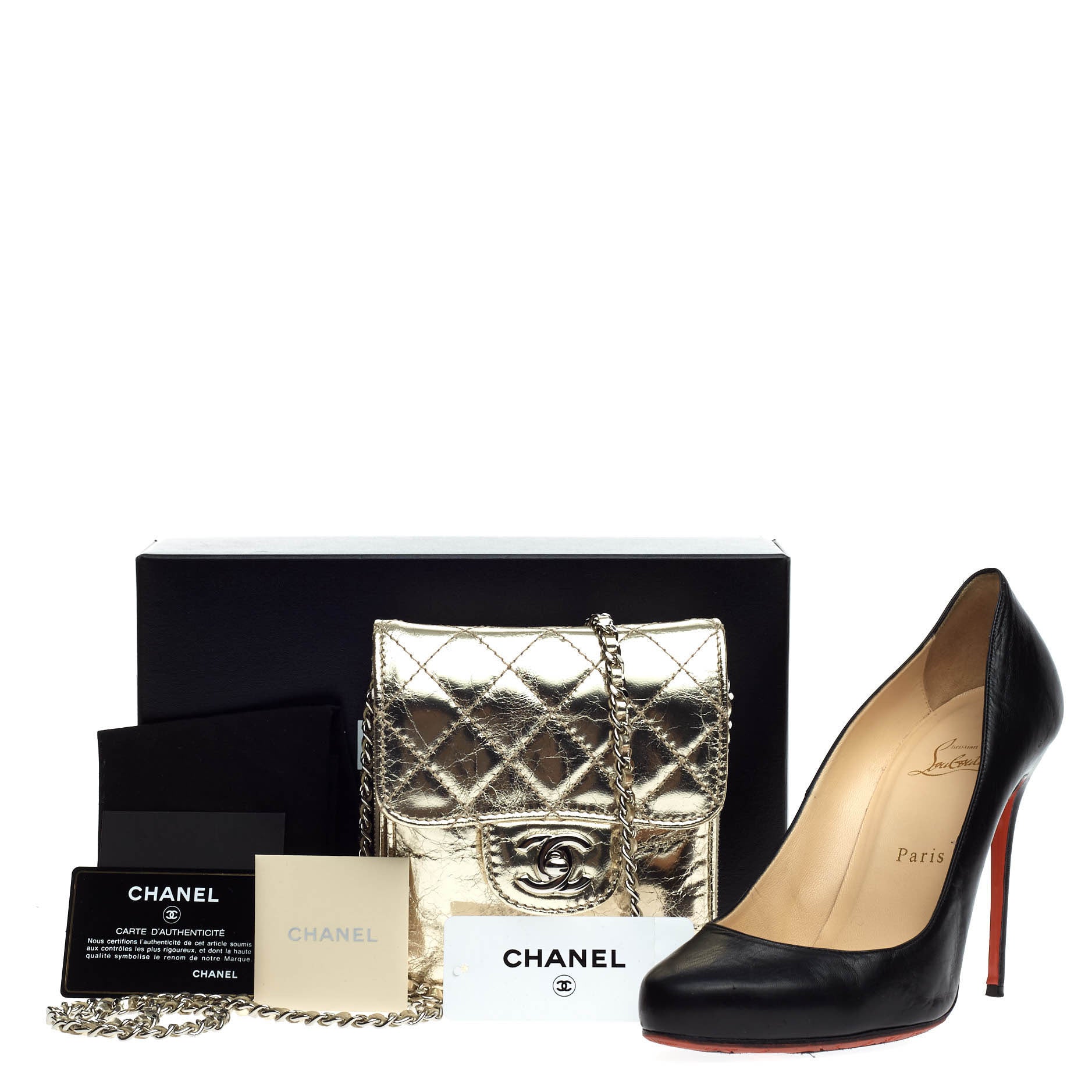 Wallet on Chain Flap Quilted Metallic Calfskin Mini