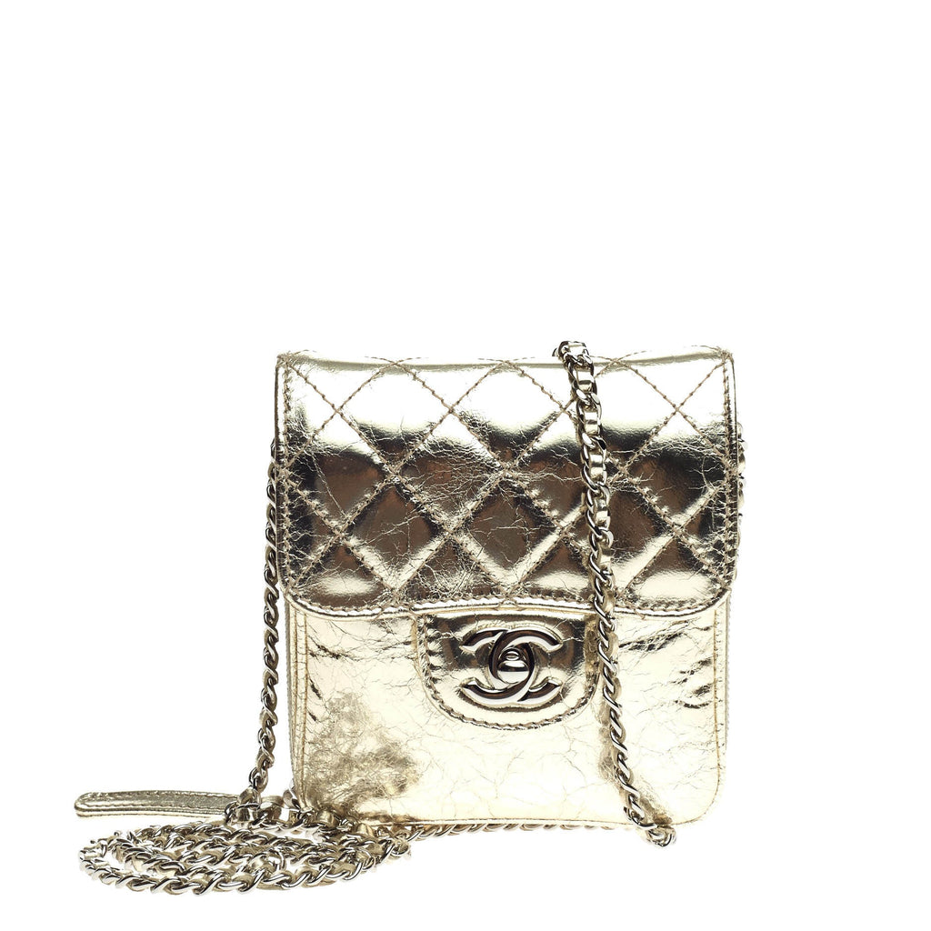 Wallet on Chain Flap Quilted Metallic Calfskin Mini