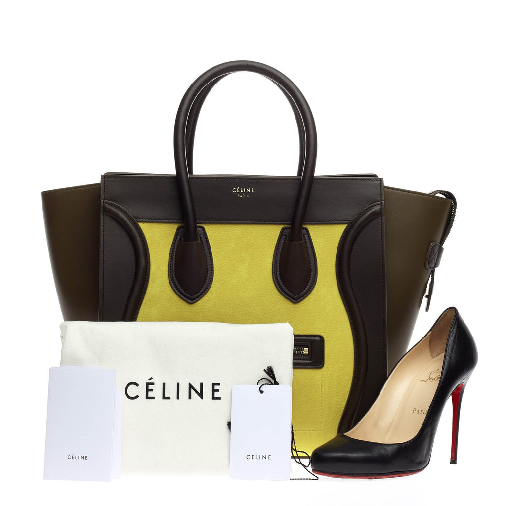 Tricolor Luggage Handbag Nubuck Mini
