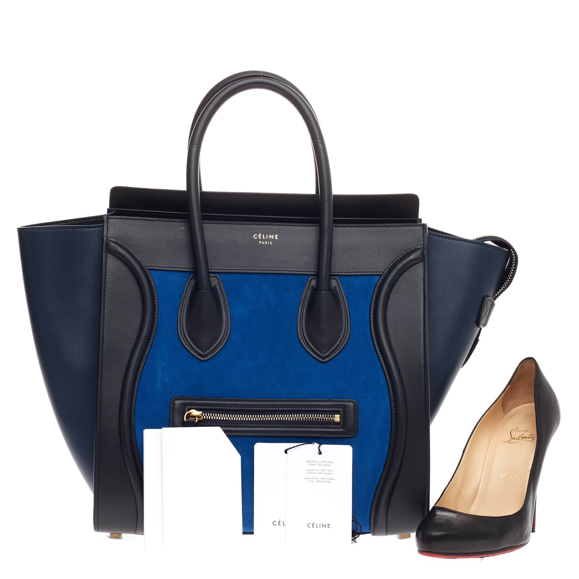 Tricolor Luggage Handbag Nubuck Mini