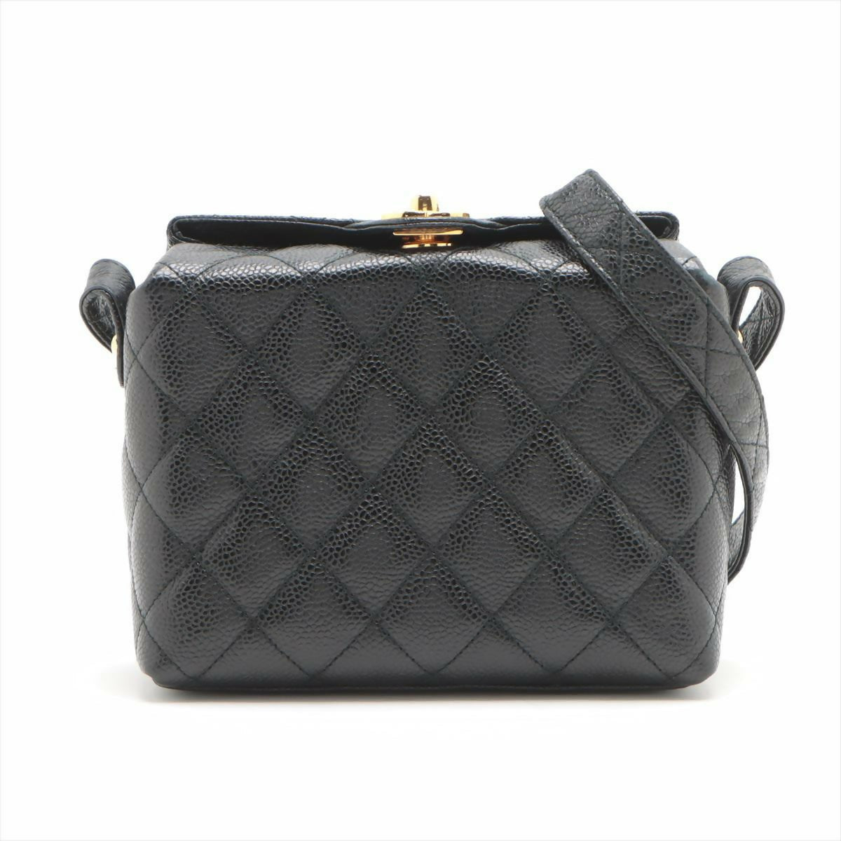 Chanel Vintage Black Gold Carved Buckle Box Bag