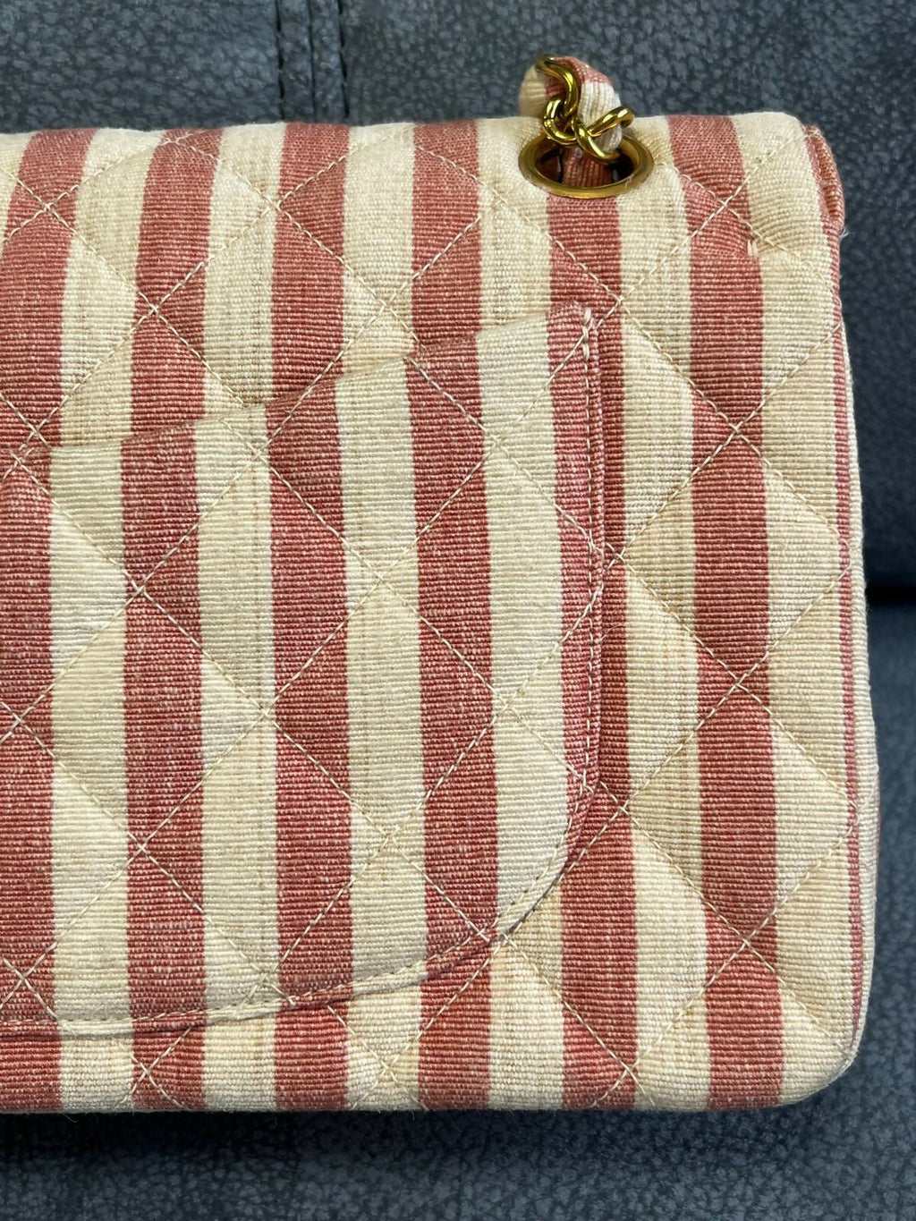 Chanel Vintage Striped Linen Classic Flap Bag