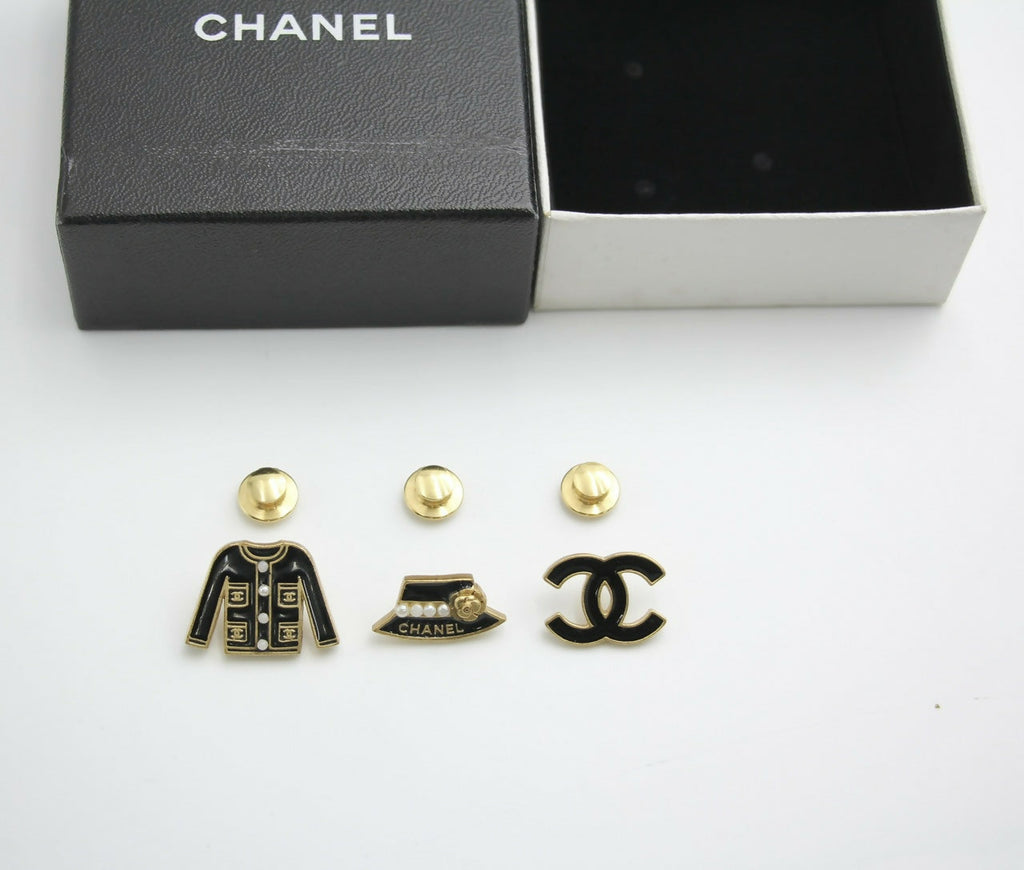 Chanel Vintage 02A Enamel Three-piece Hat Clothing CC Brooch