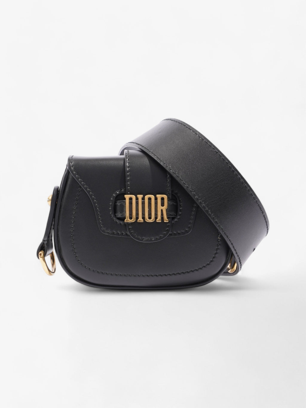 Christian Dior D Fence Saddle Bag Black Calfskin Leather Mini