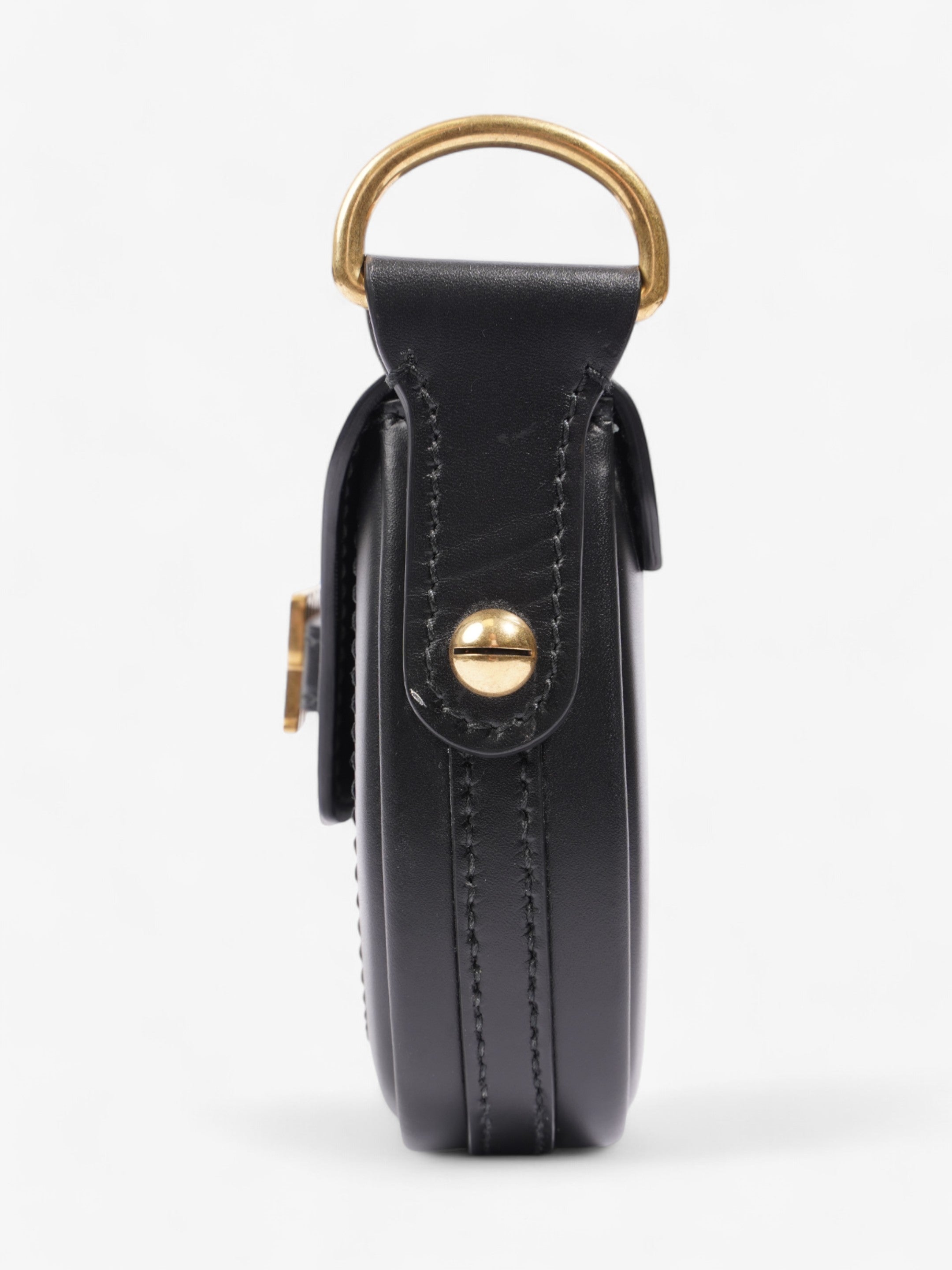 Christian Dior D Fence Saddle Bag Black Calfskin Leather Mini