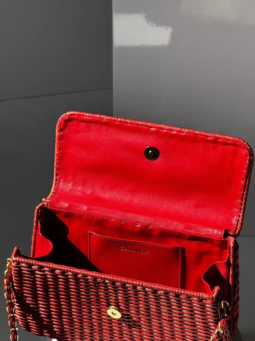 Chanel Vintage 2001 Red Wicker Shoulder Bag