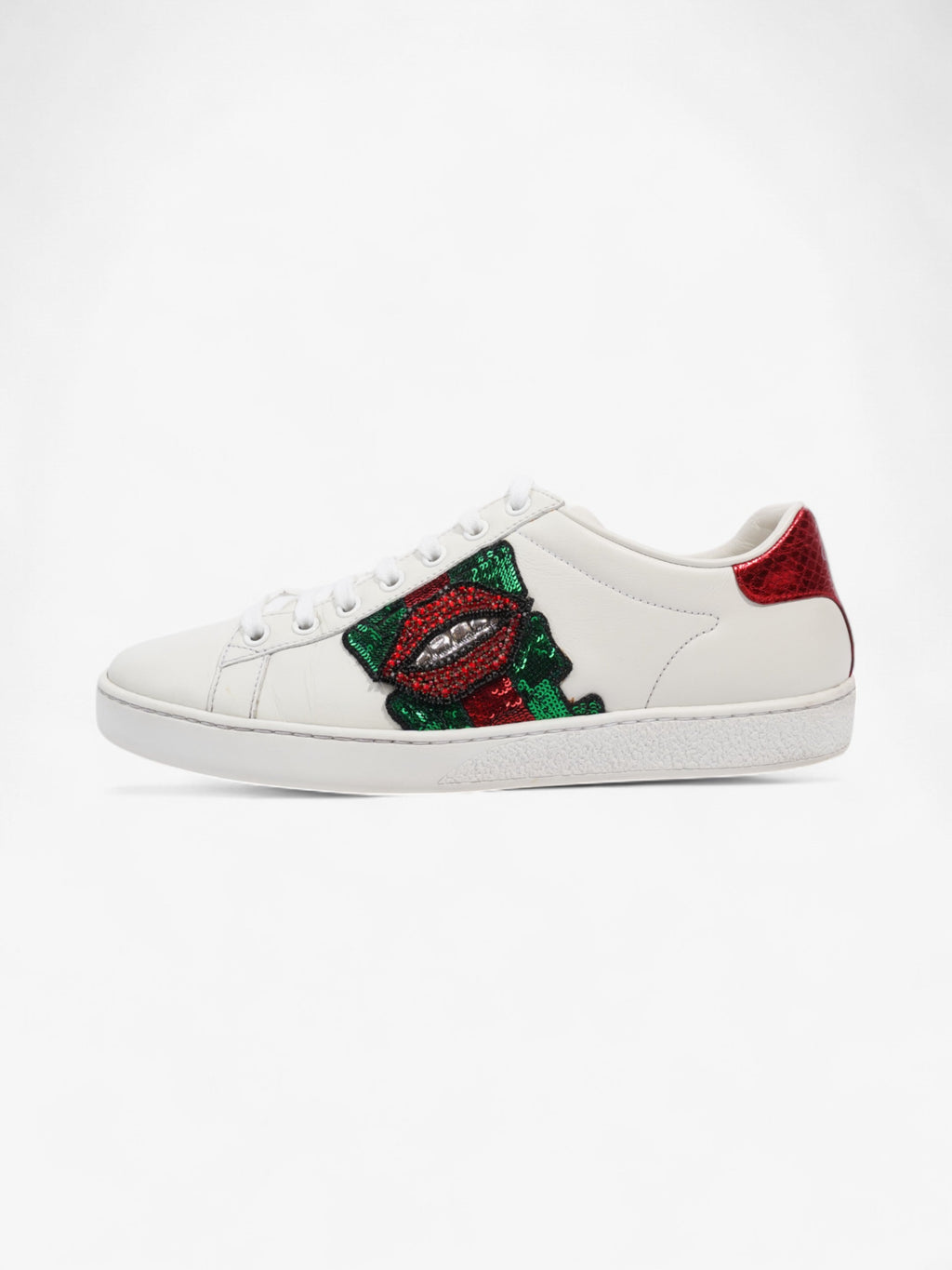 Gucci Ace Low 'Lip Sequin  White  / Green / Red Leather EU 38 UK 5