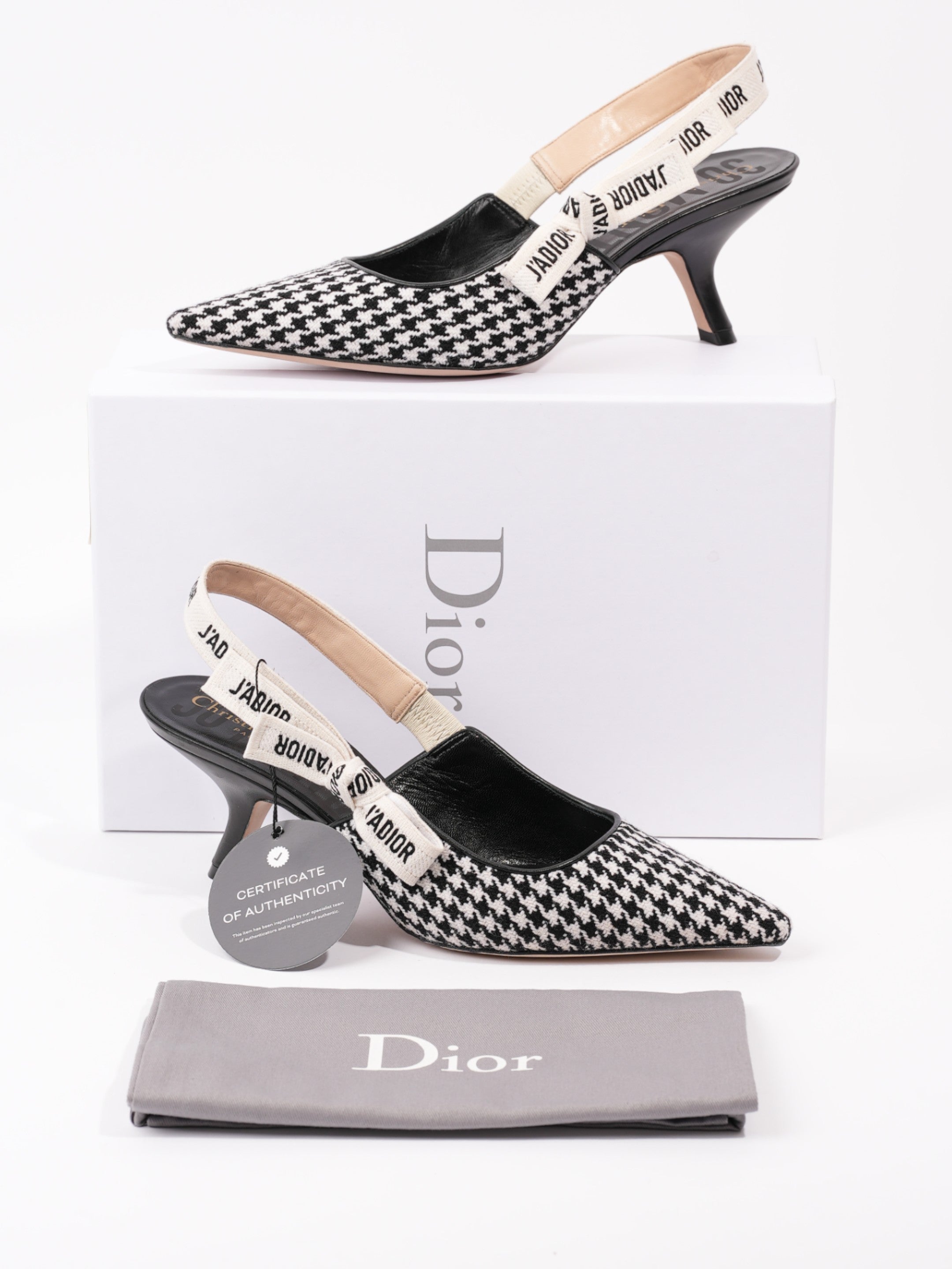 Christian Dior J'ADIOR Slingback Pumps 65 Black / White Tweed EU 40 UK 7