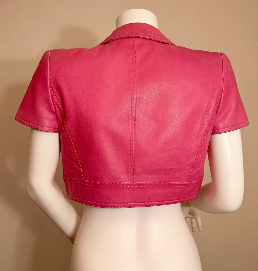 Chanel Vintage 1995 Barbie Pink Leather Cropped Jacket