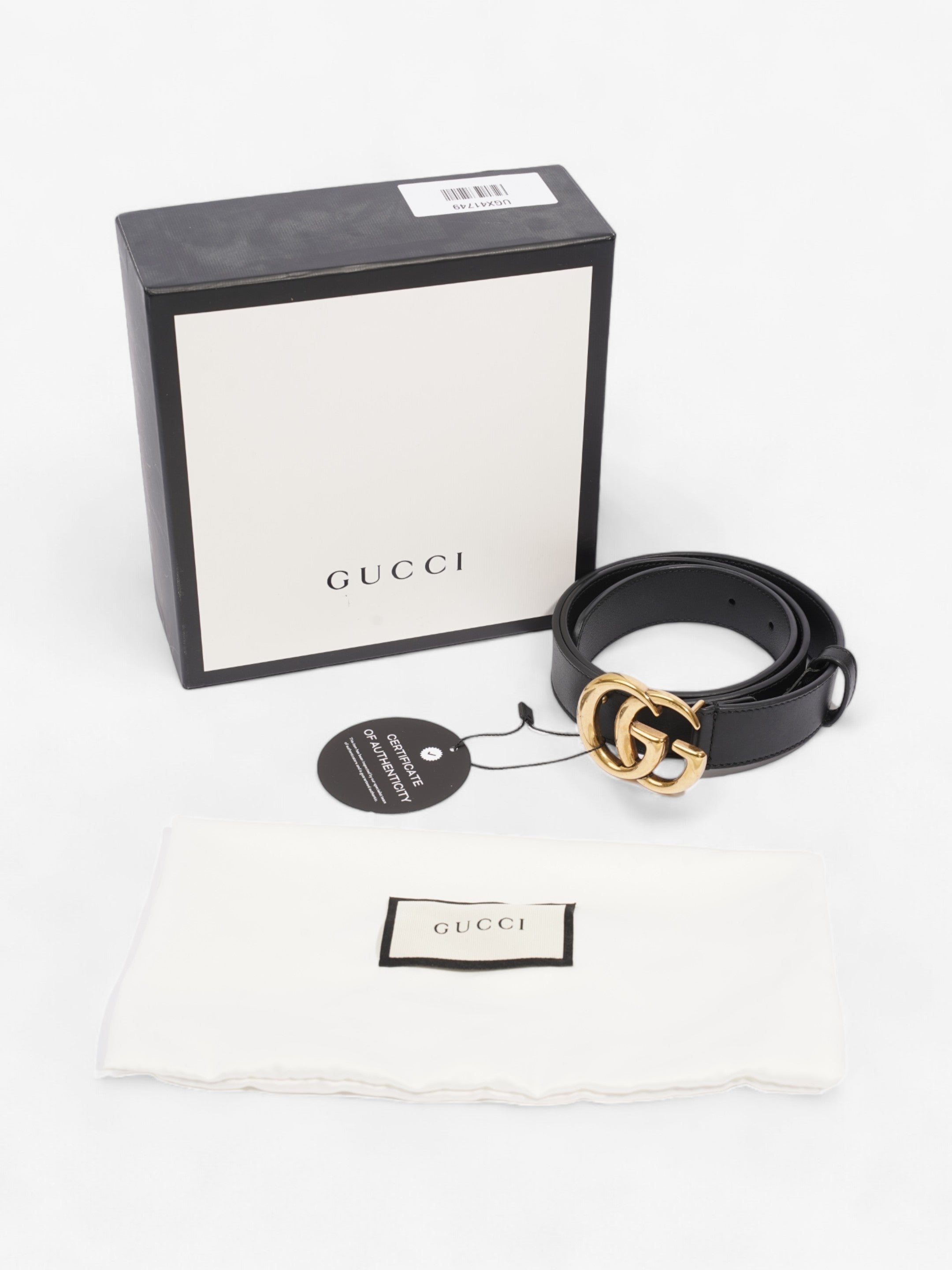 Gucci GG Marmont Thin Belt Black / Gold Leather 80cm / 32"
