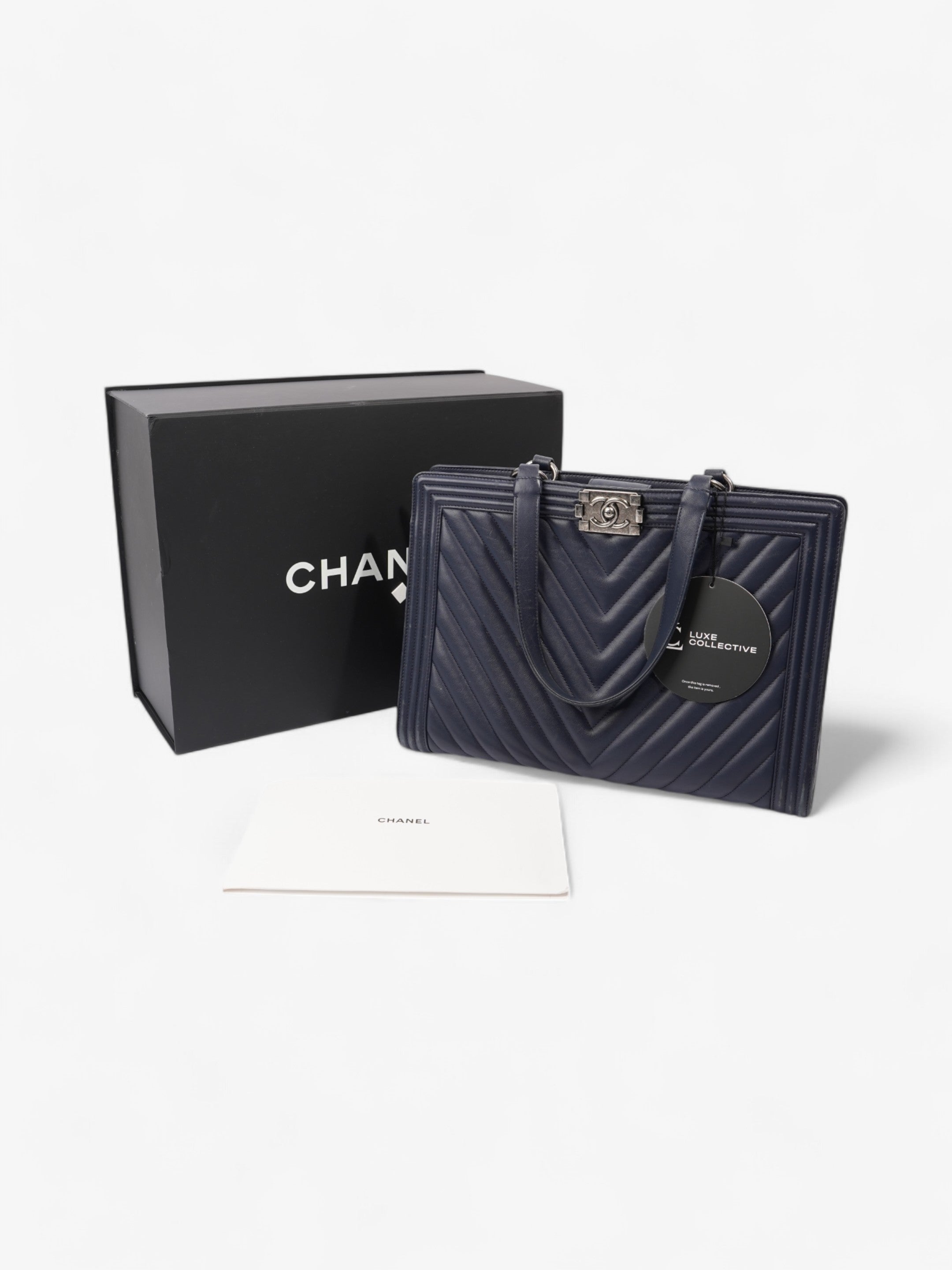 Chanel Boy Tote Navy Blue Lambskin Leather