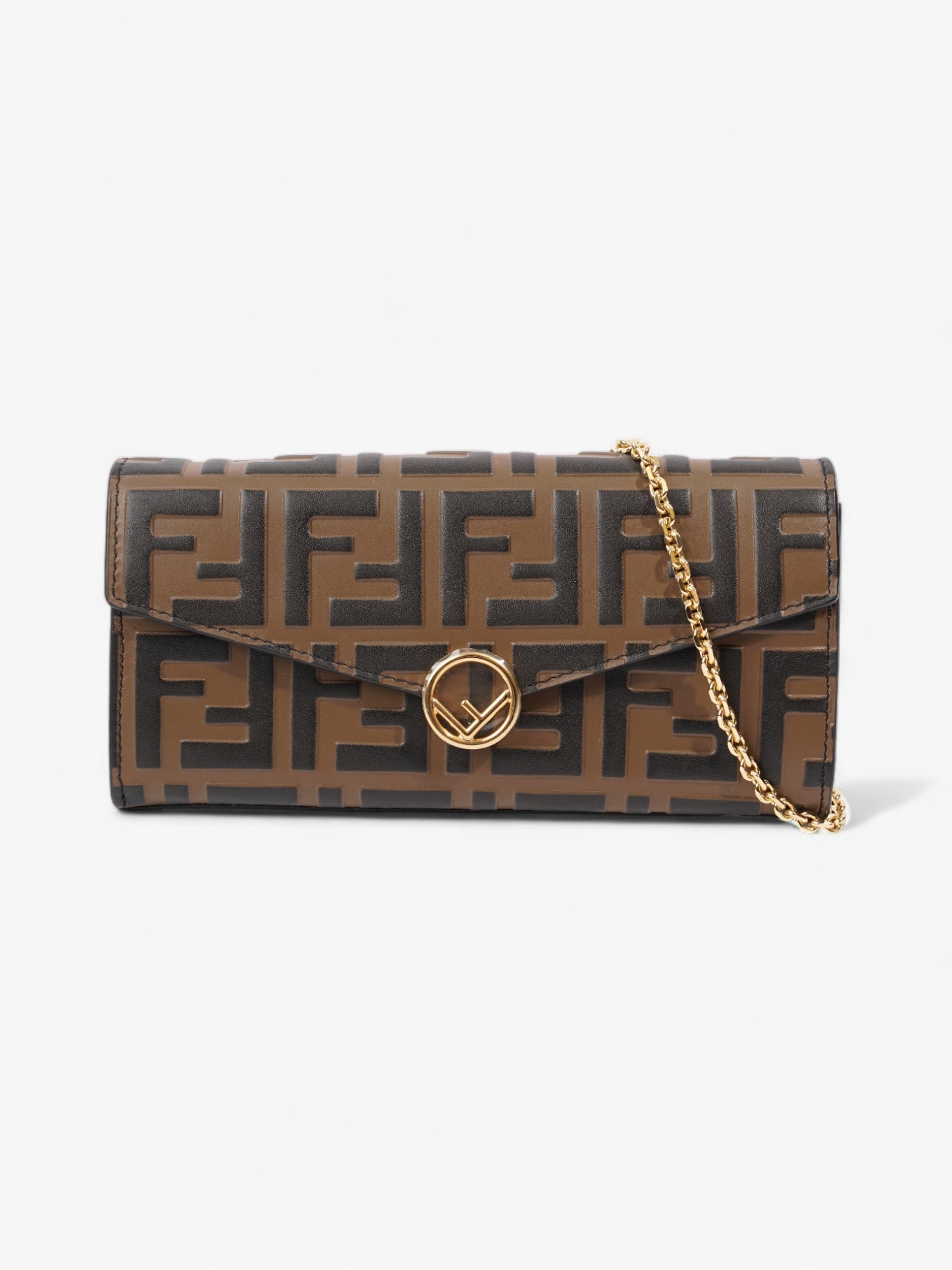Fendi FF Circle Continental With Chain Brown / Black Calfskin Leather