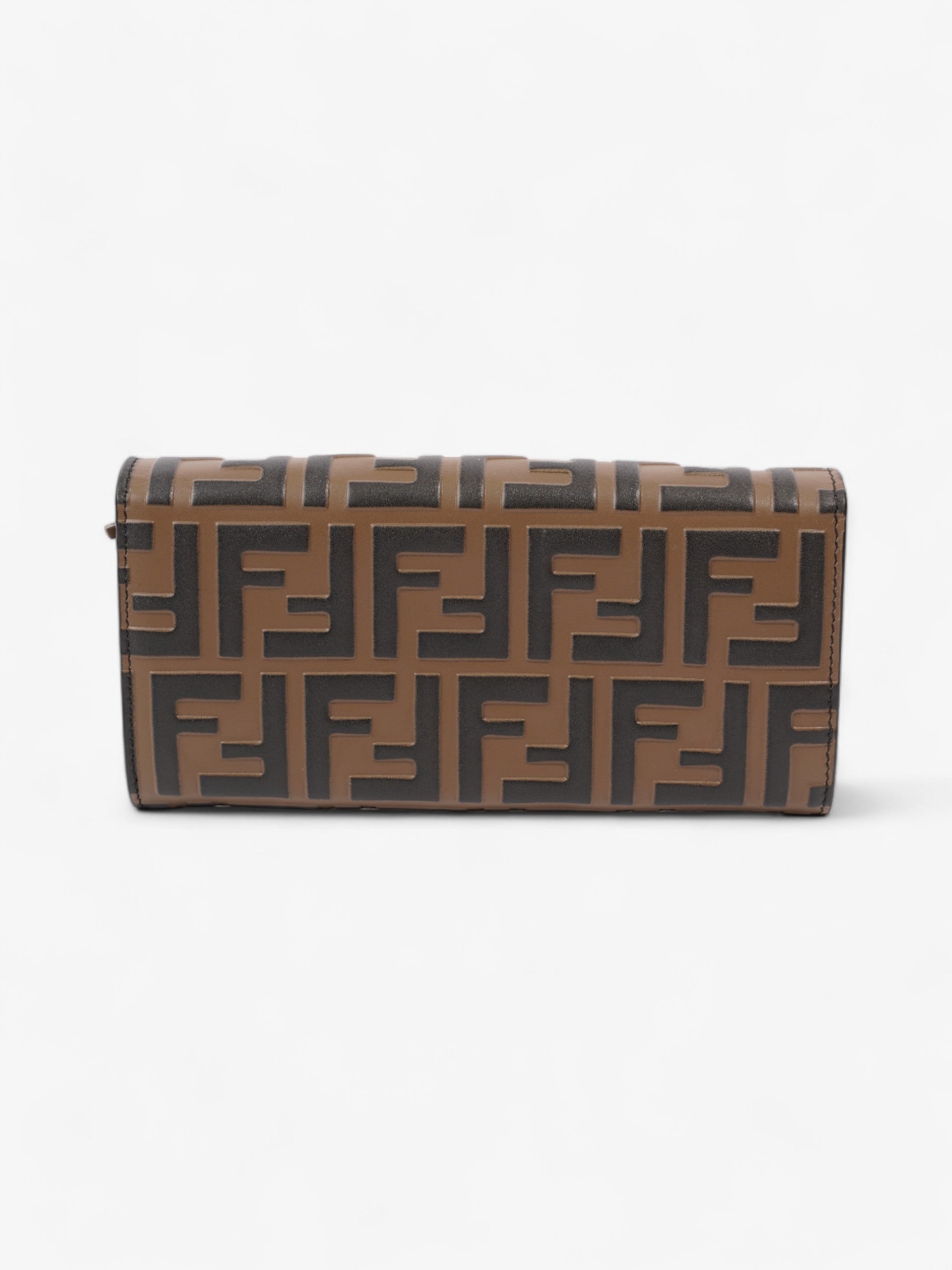 Fendi FF Circle Continental With Chain Brown / Black Calfskin Leather