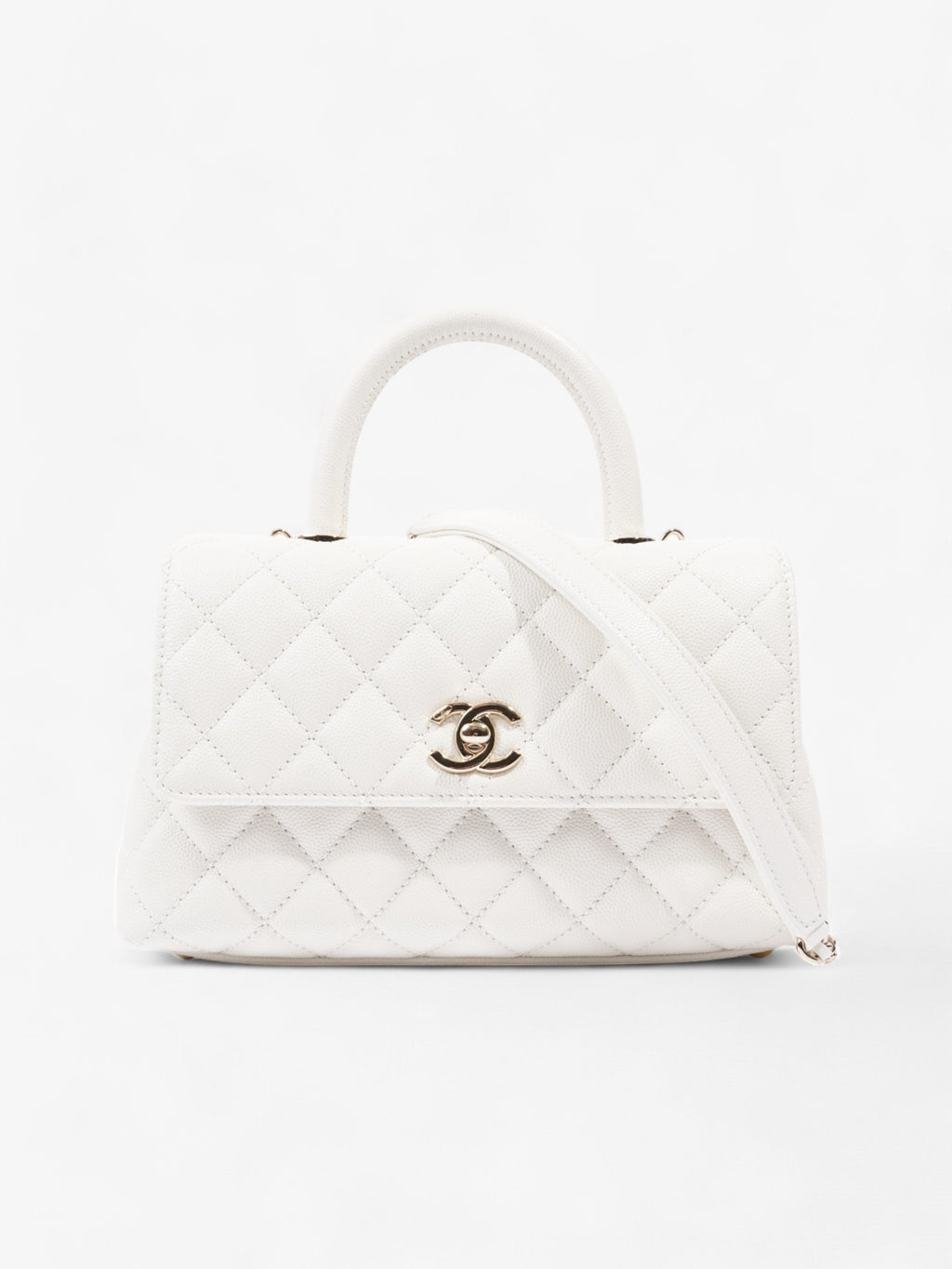 Chanel Coco Top Handle White Caviar Leather Mini