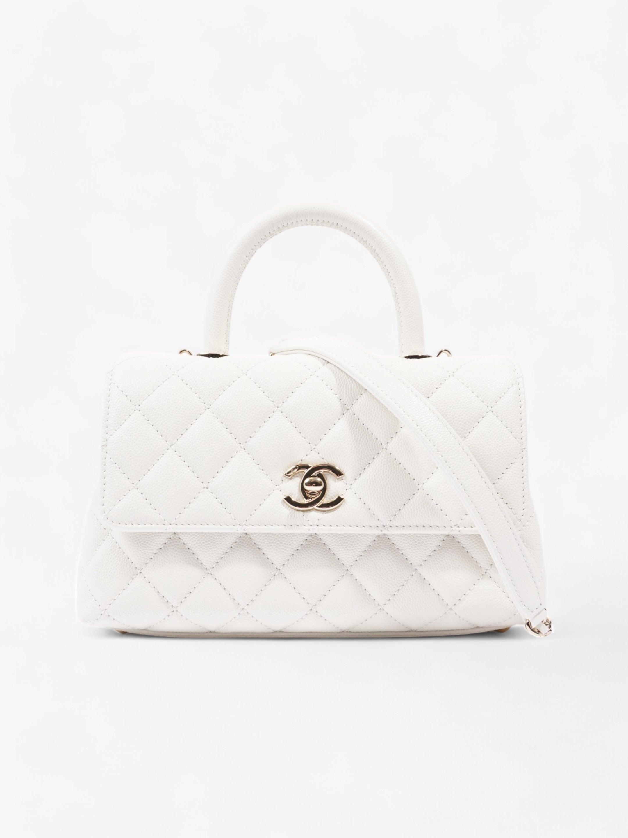 Chanel Coco Top Handle White Caviar Leather Mini