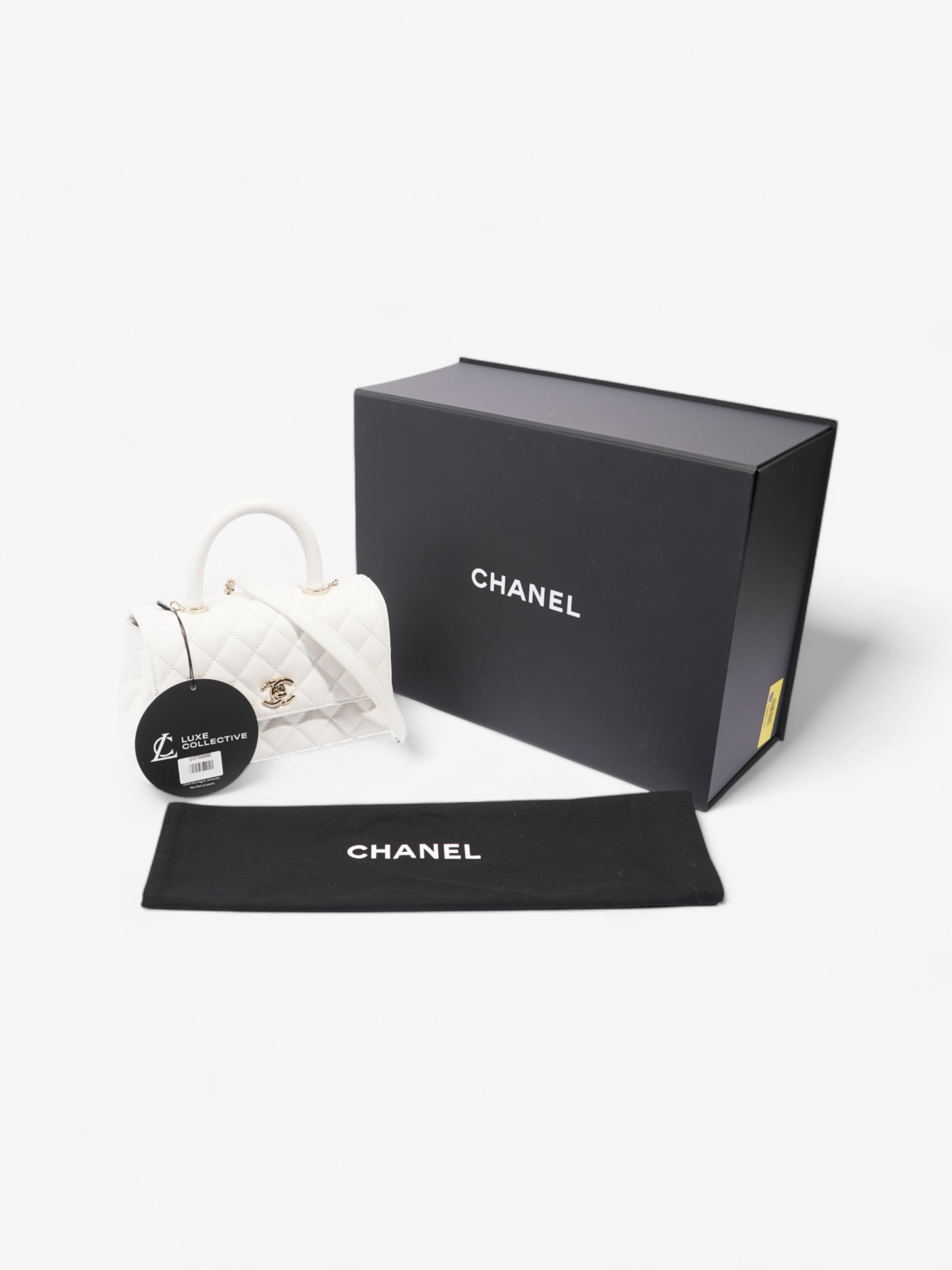 Chanel Coco Top Handle White Caviar Leather Mini