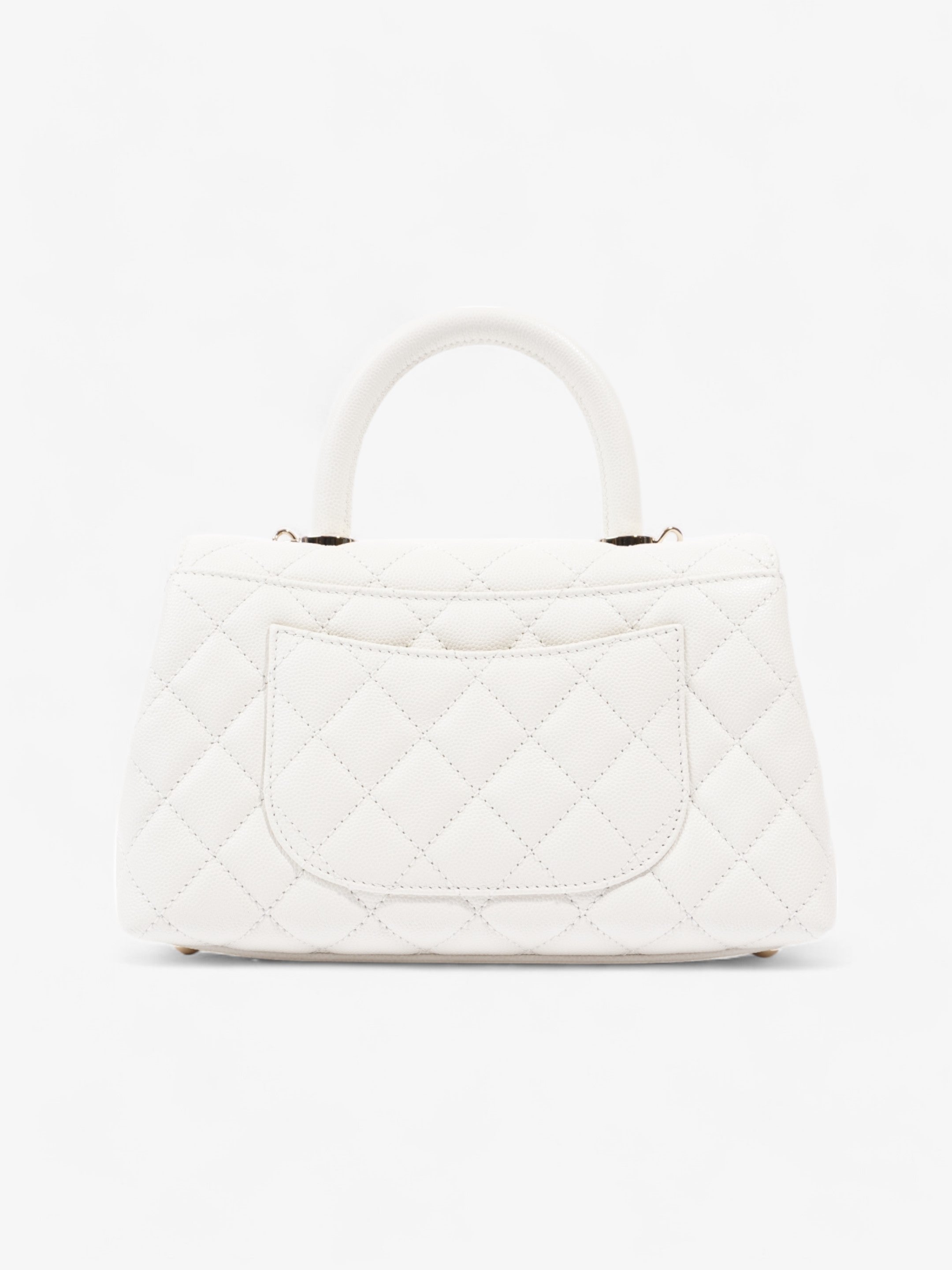 Chanel Coco Top Handle White Caviar Leather Mini