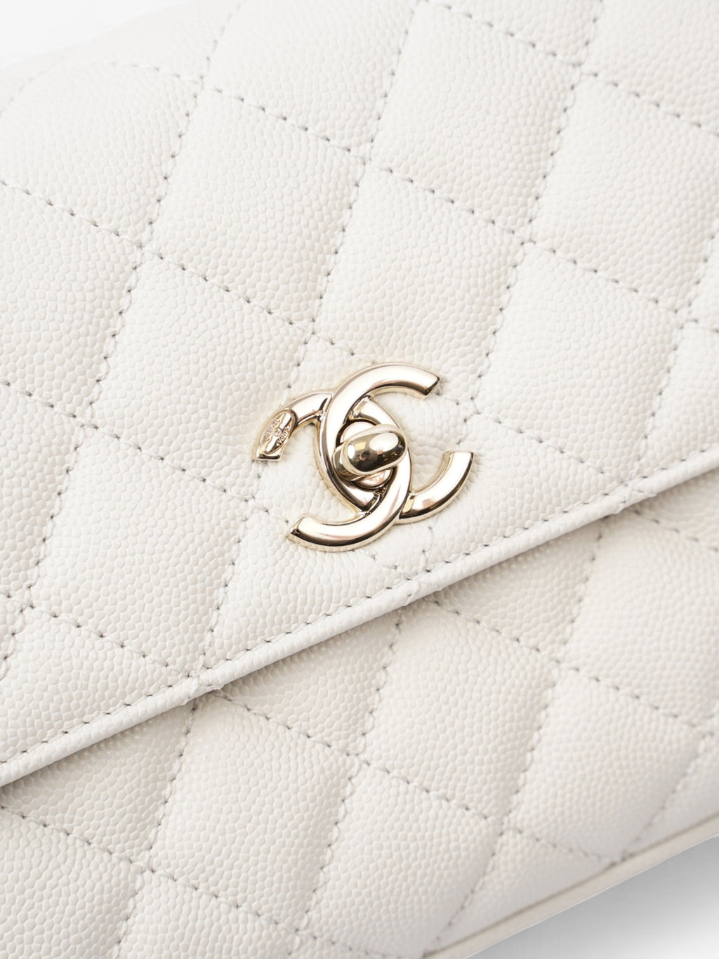 Chanel Coco Top Handle White Caviar Leather Mini