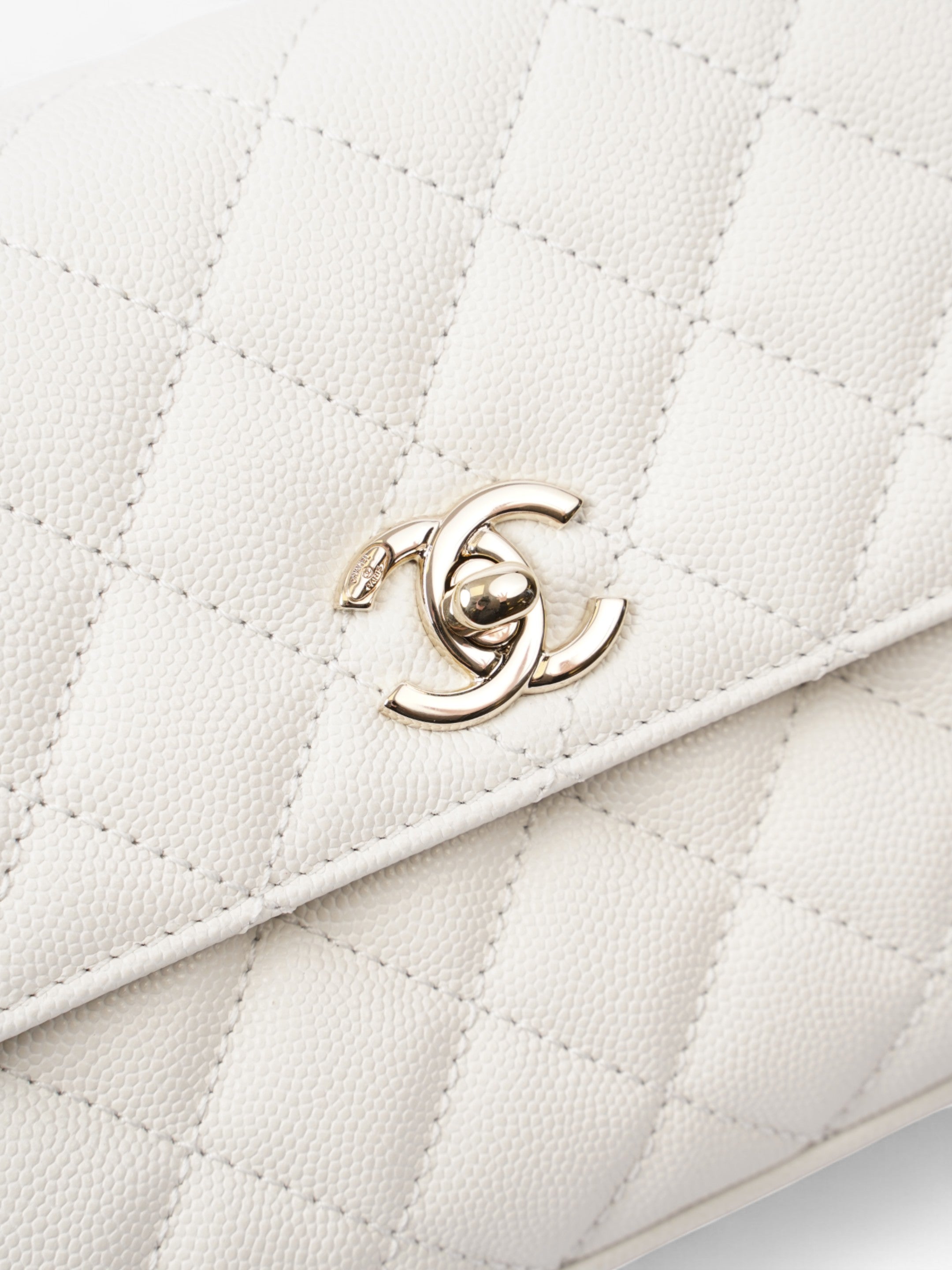 Chanel Coco Top Handle White Caviar Leather Mini