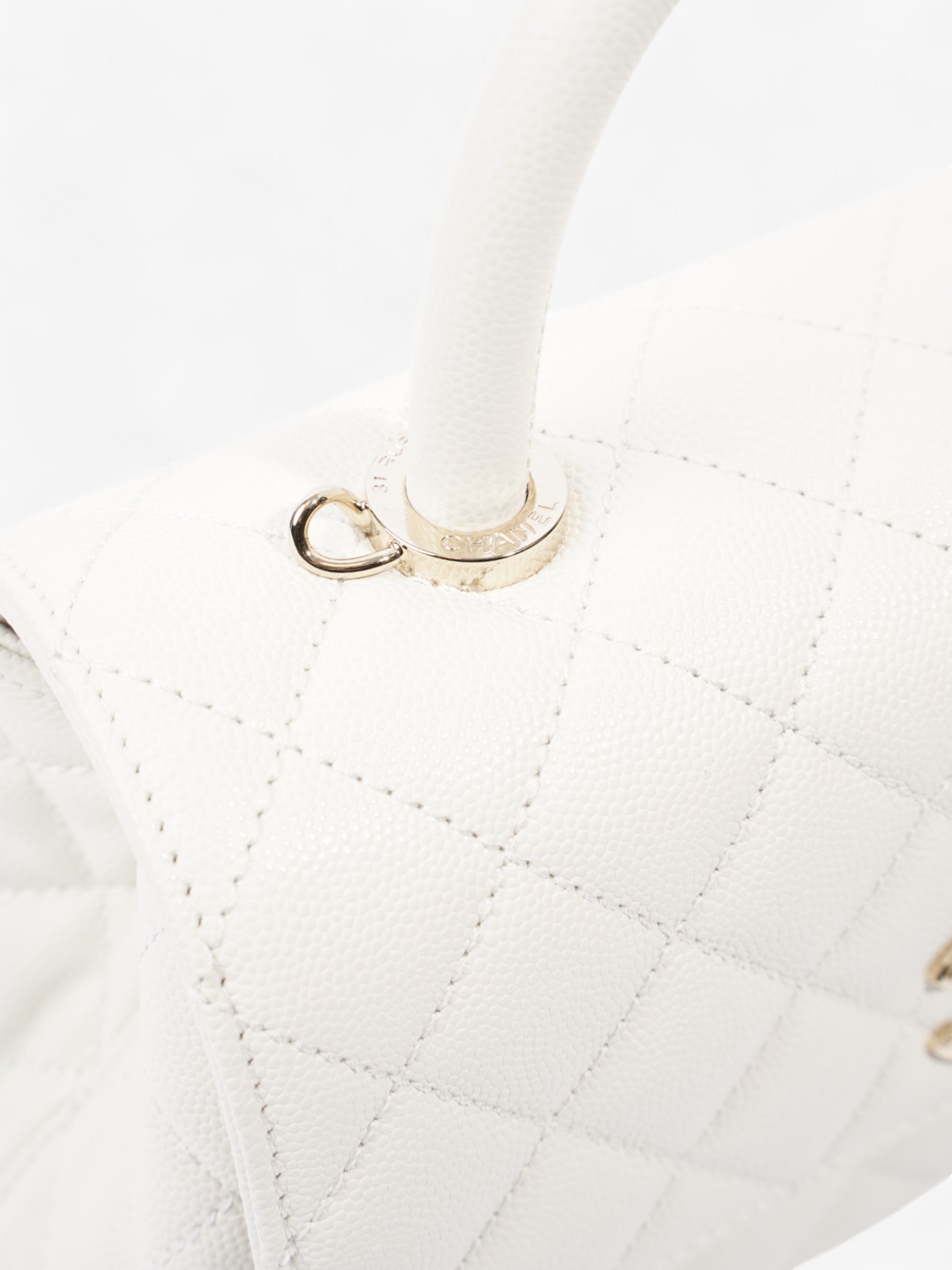 Chanel Coco Top Handle White Caviar Leather Mini