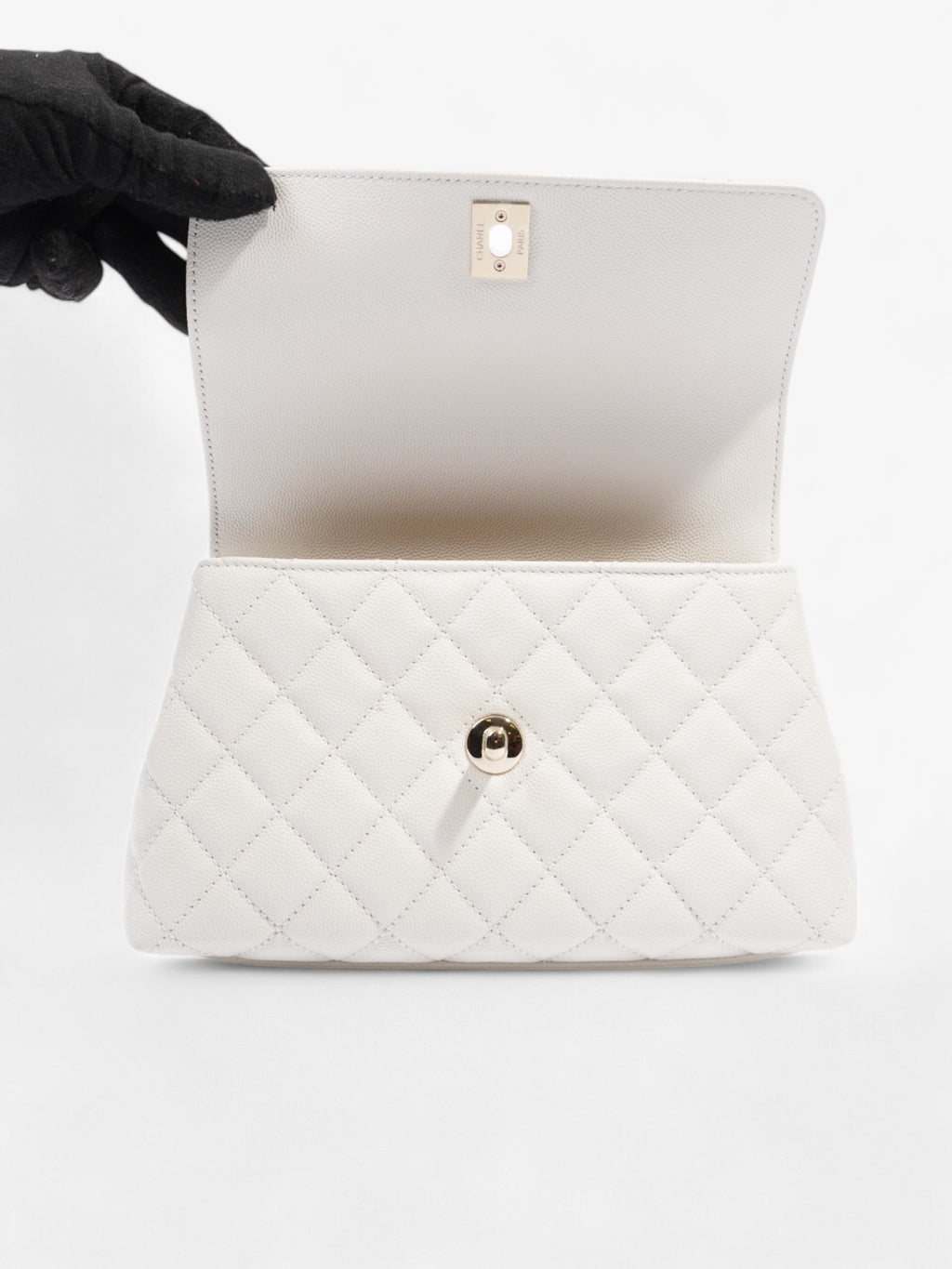 Chanel Coco Top Handle White Caviar Leather Mini