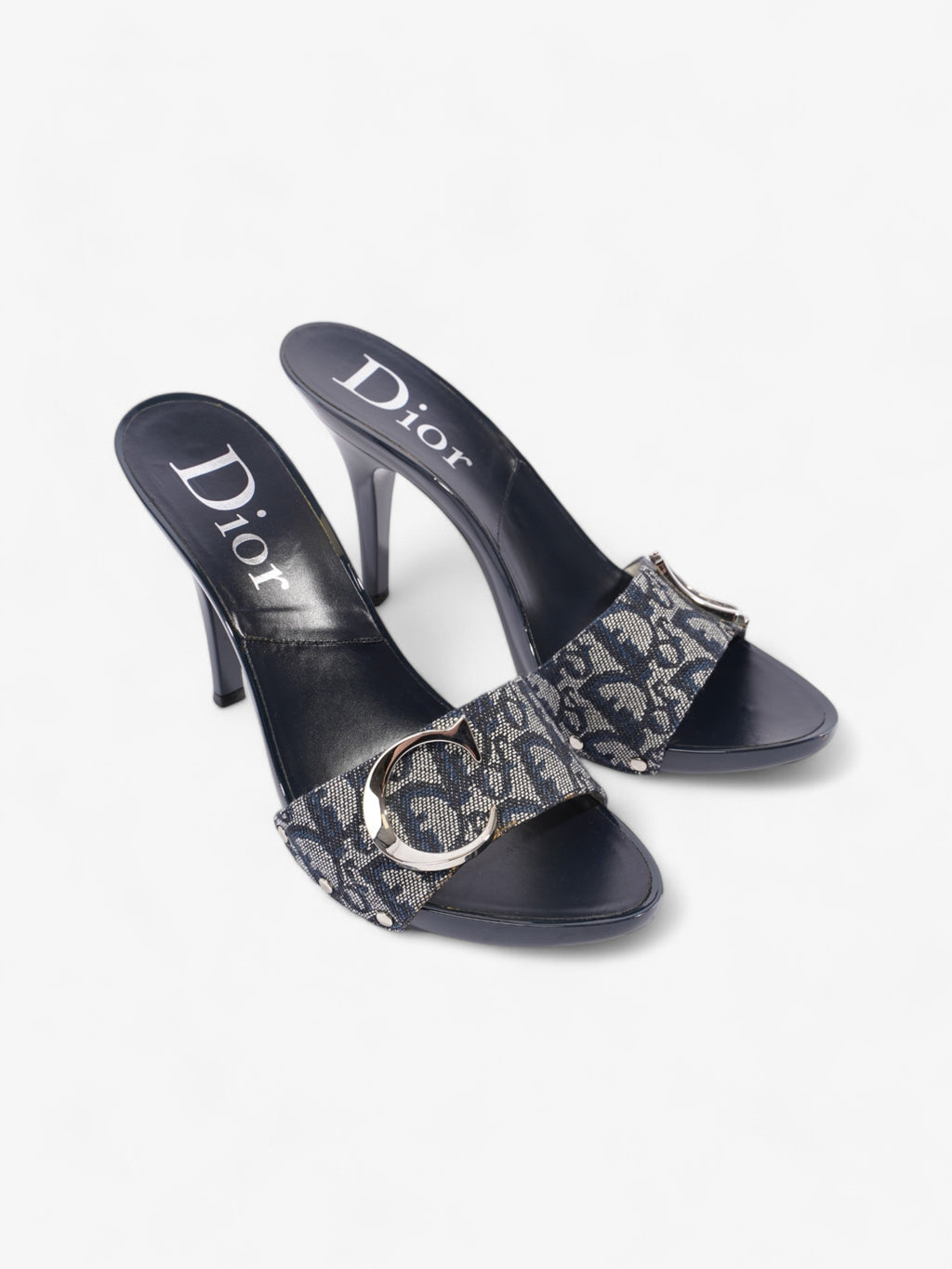Christian Dior Monogram CD Buckle Heels 80 Navy Monogram Cloth EU 40 UK 7