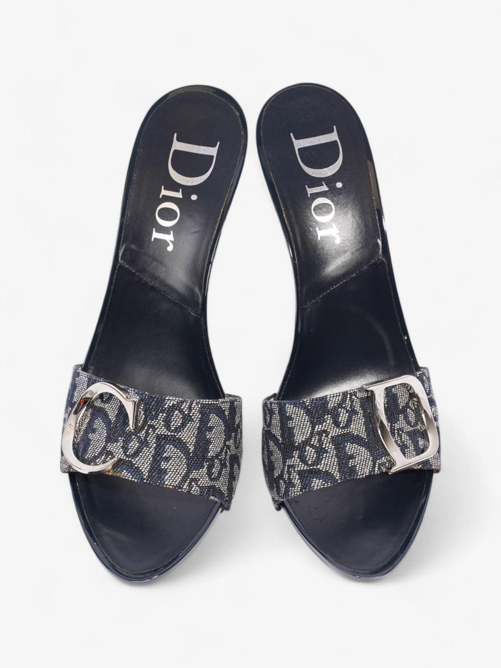Christian Dior Monogram CD Buckle Heels 80 Navy Monogram Cloth EU 40 UK 7