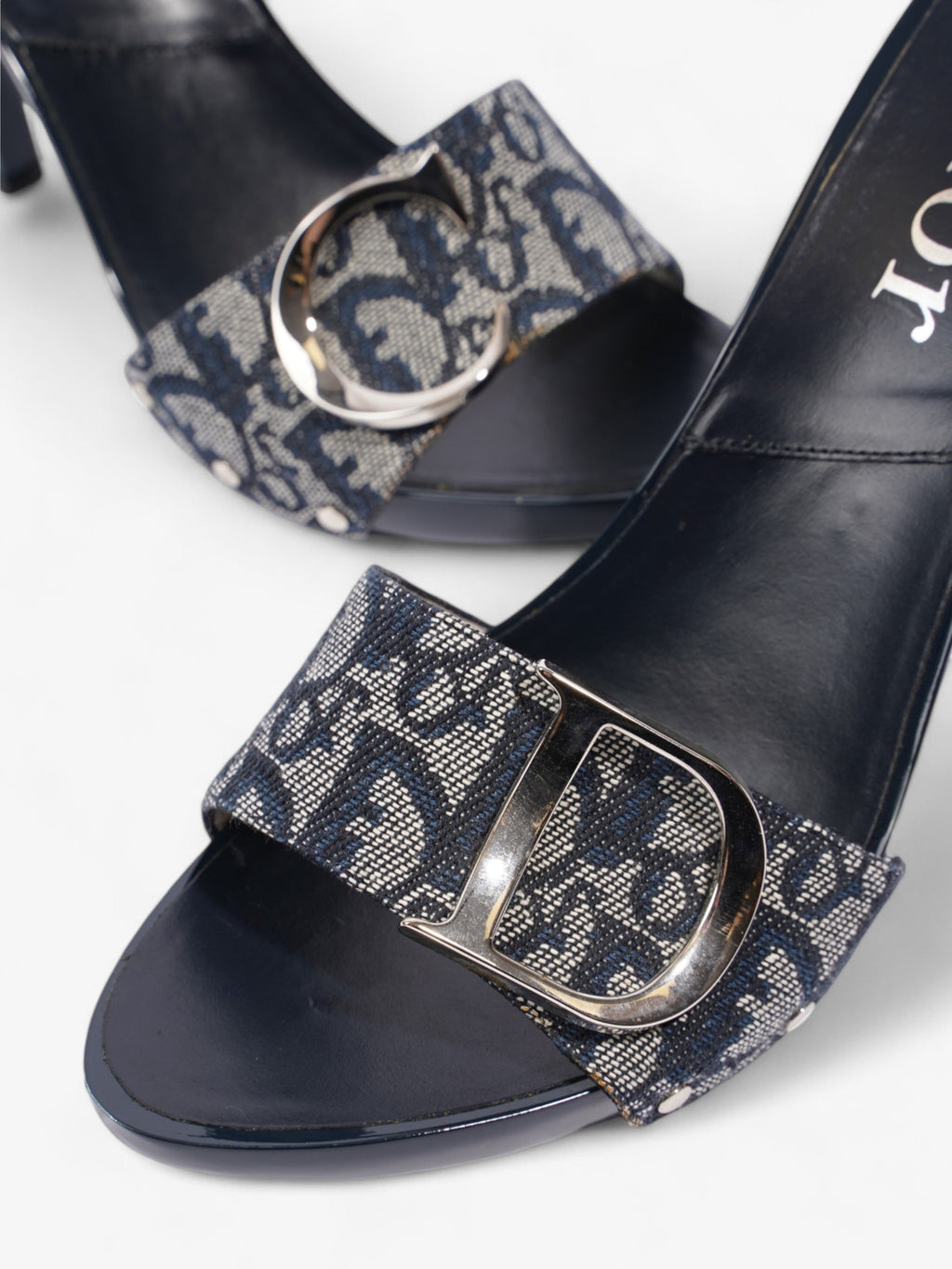 Christian Dior Monogram CD Buckle Heels 80 Navy Monogram Cloth EU 40 UK 7