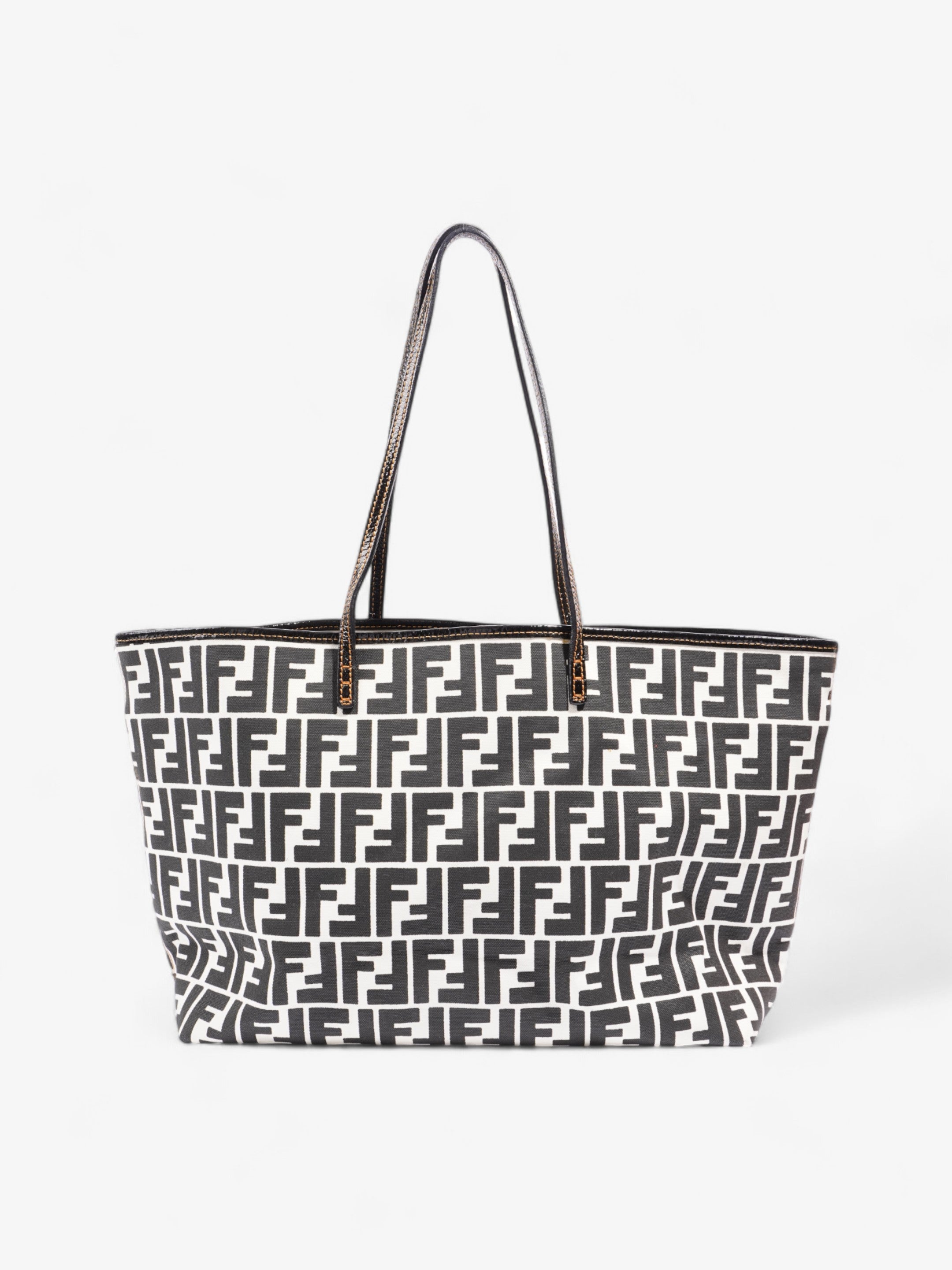 Fendi FF Roll Tote White / Black Canvas